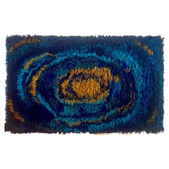 Tapis Rya danois bleu du milieu du siècle dernier par EGE Taepper en poils de bœuf abstraits