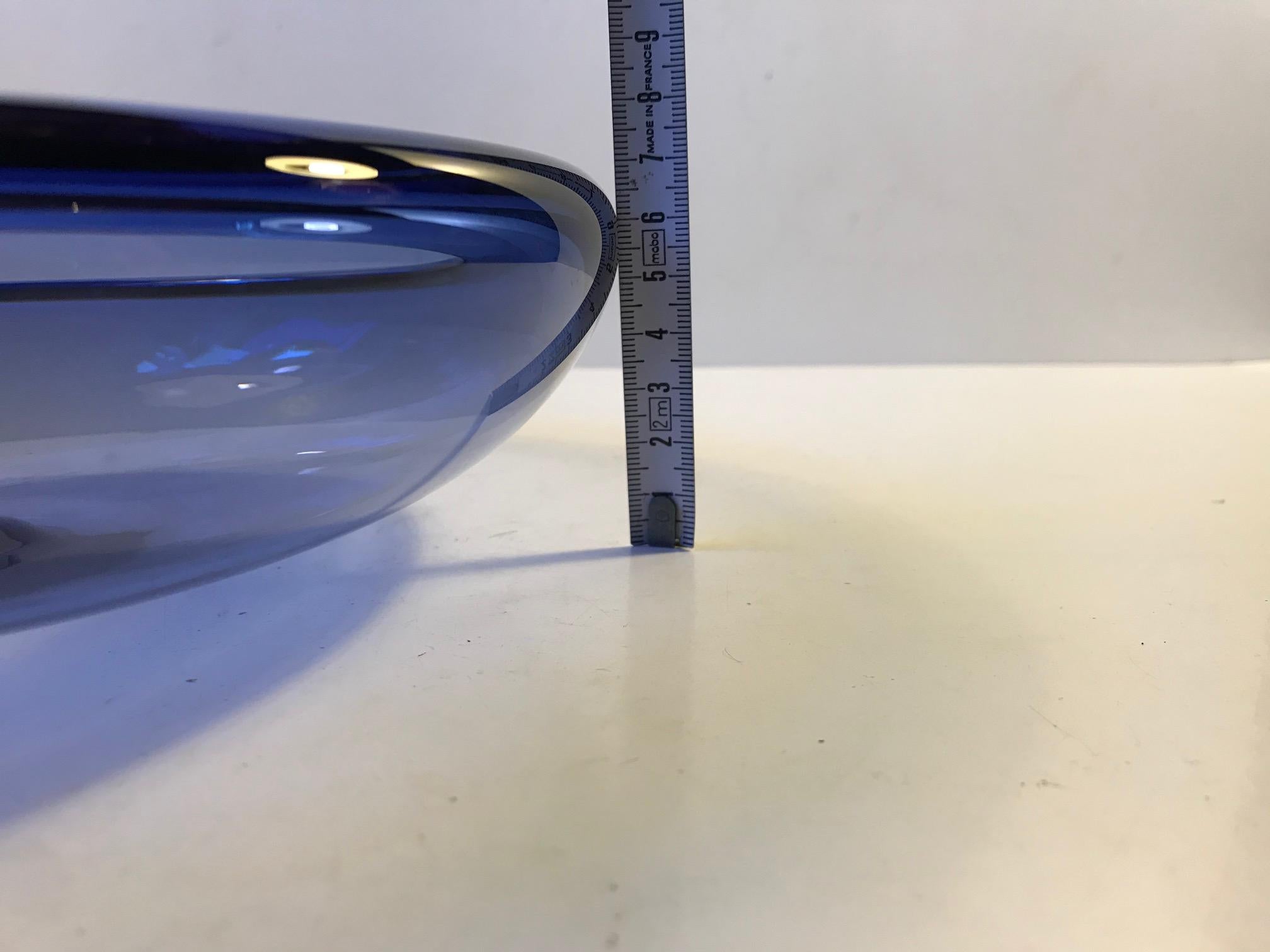 Blown Glass Blue Danish Modern Dish by Per Lütken for Holmegaard, 1960s For Sale