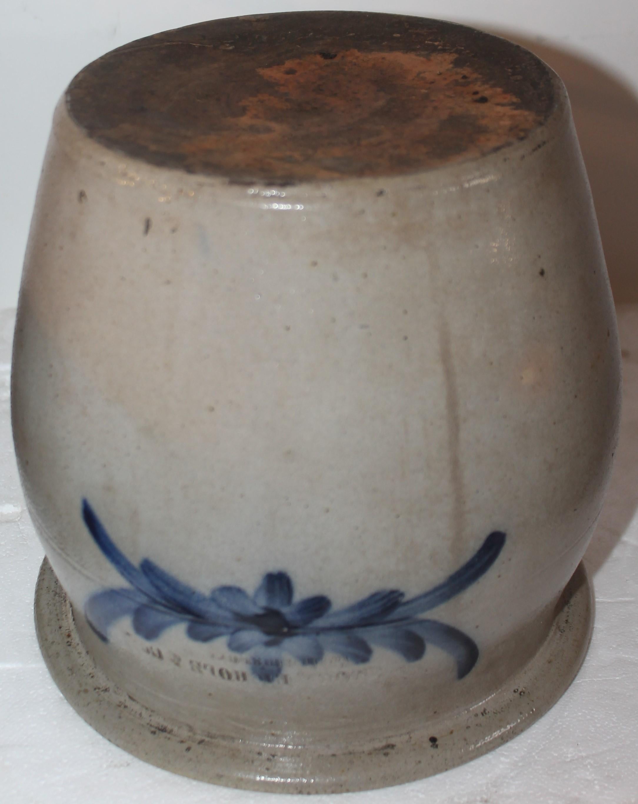 Blue Decorated Crock Moore, Nichols Co. Crock In Good Condition For Sale In Los Angeles, CA