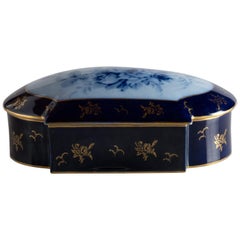 Blue Decorated Limoges Porcelain Box, France, Early 1900