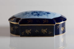 Blue Decorated Limoges Porcelain Box, France, Early 1900