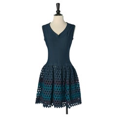 Blue dégradé sleeveless cocktail dress with cut-work ALAIA