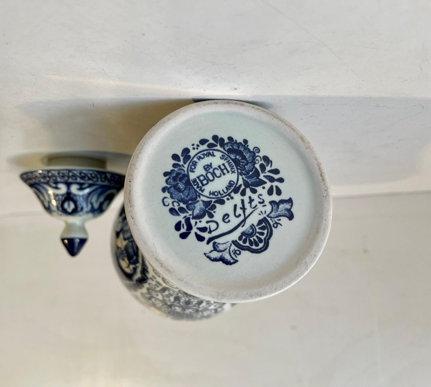 Dutch Colonial Blue Delfts Porcelain Vase or Urn by Boch Royal Sphinx For Sale