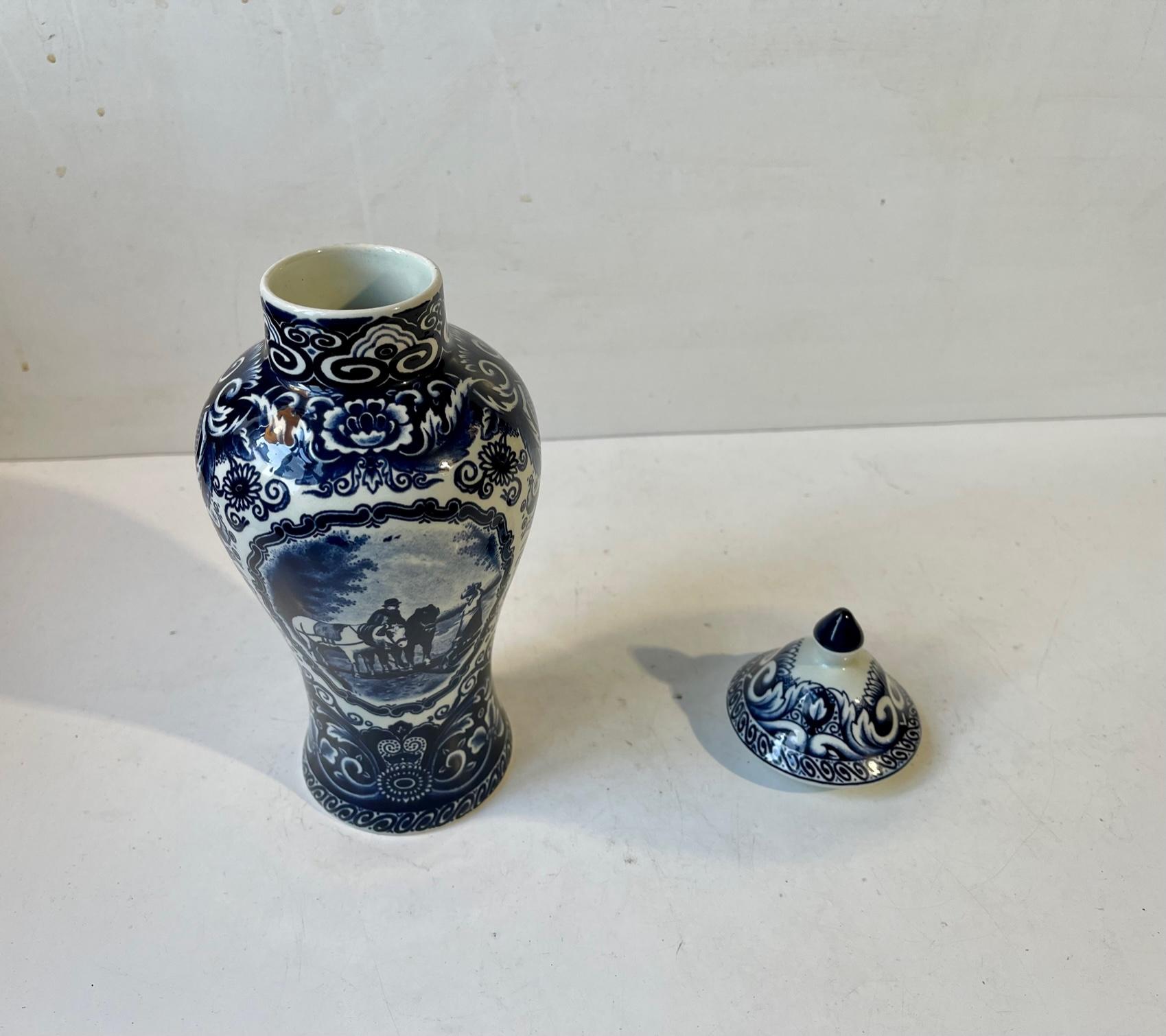 Dutch Blue Delfts Porcelain Vase or Urn by Boch Royal Sphinx For Sale