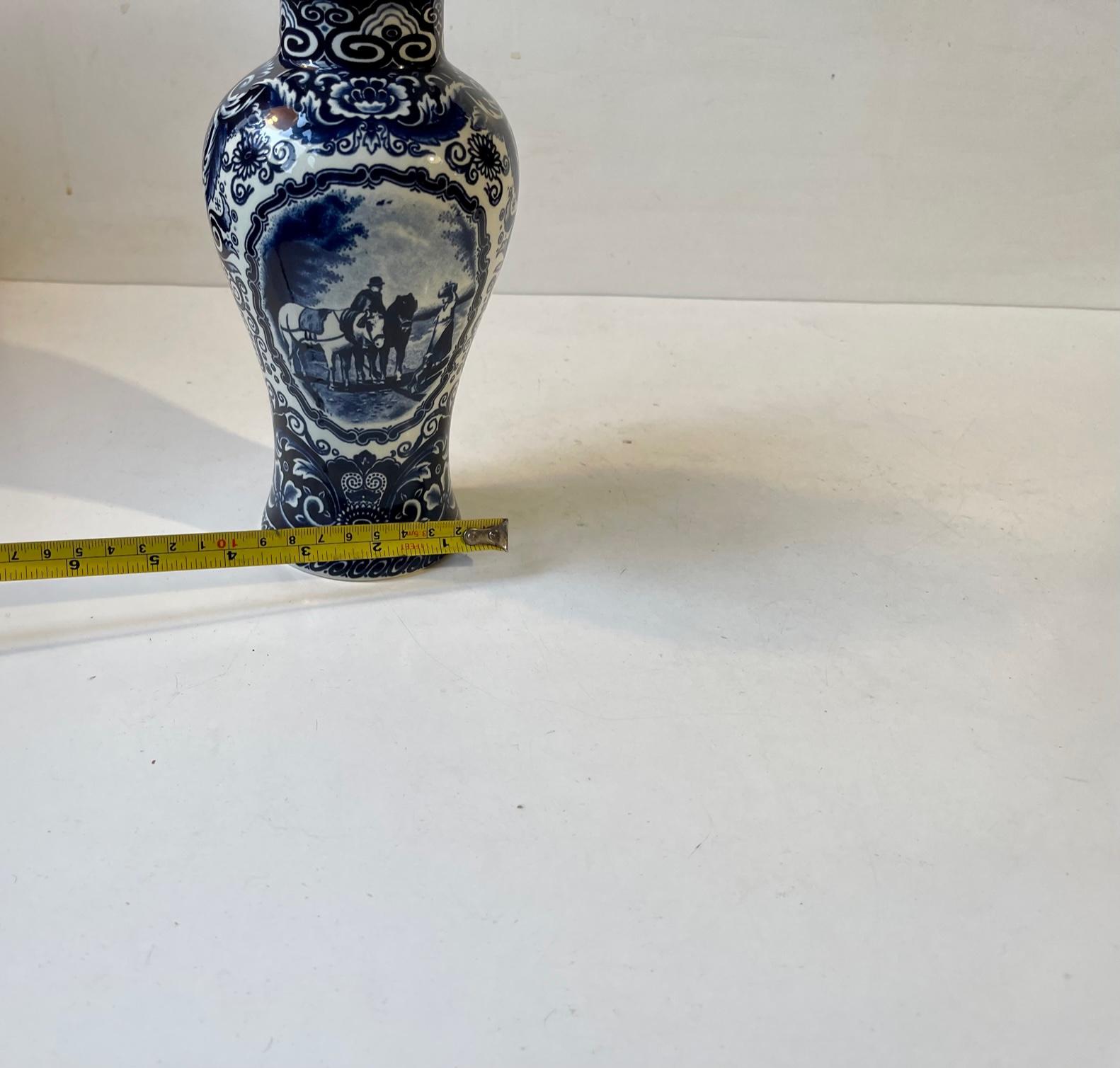 20th Century Blue Delfts Porcelain Vase or Urn by Boch Royal Sphinx For Sale