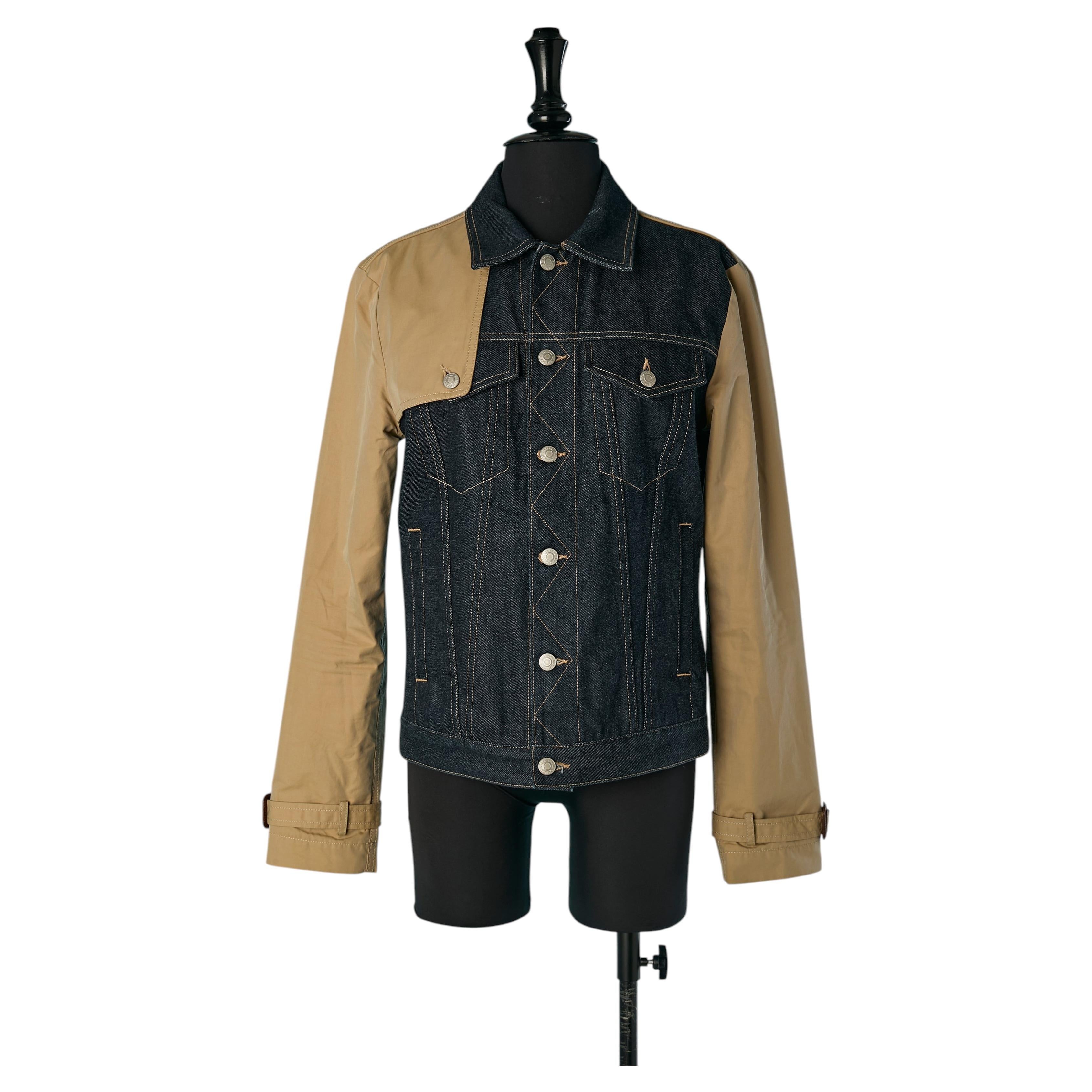 Einreihige Jacke aus blauem Denim und beiger Baumwolle ALEXANDER McQUEEN