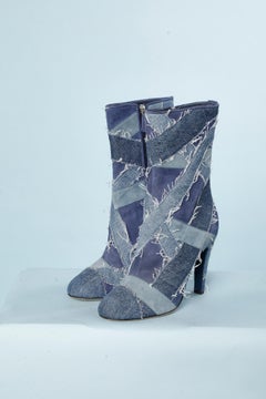 Blue denim and suede patchwork boots Chanel