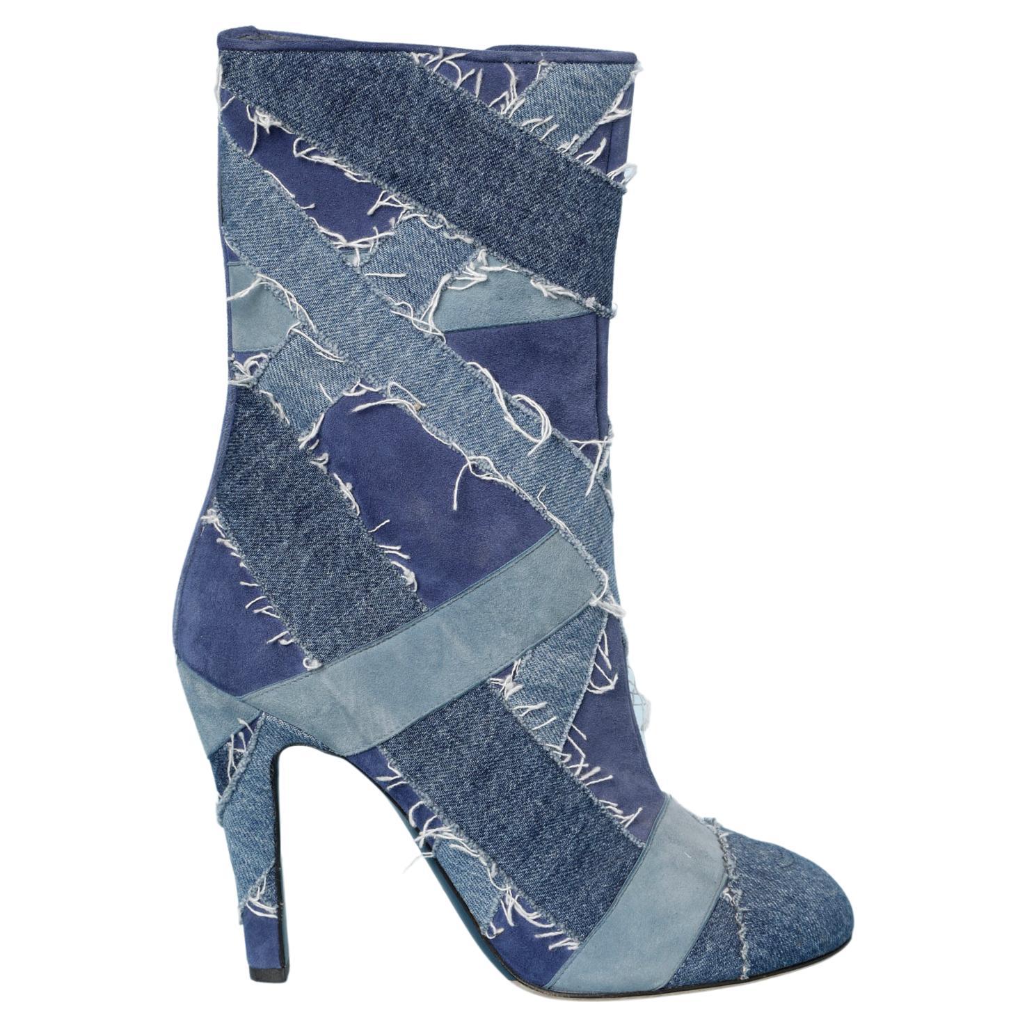 Blue denim and suede patchwork boots Chanel 