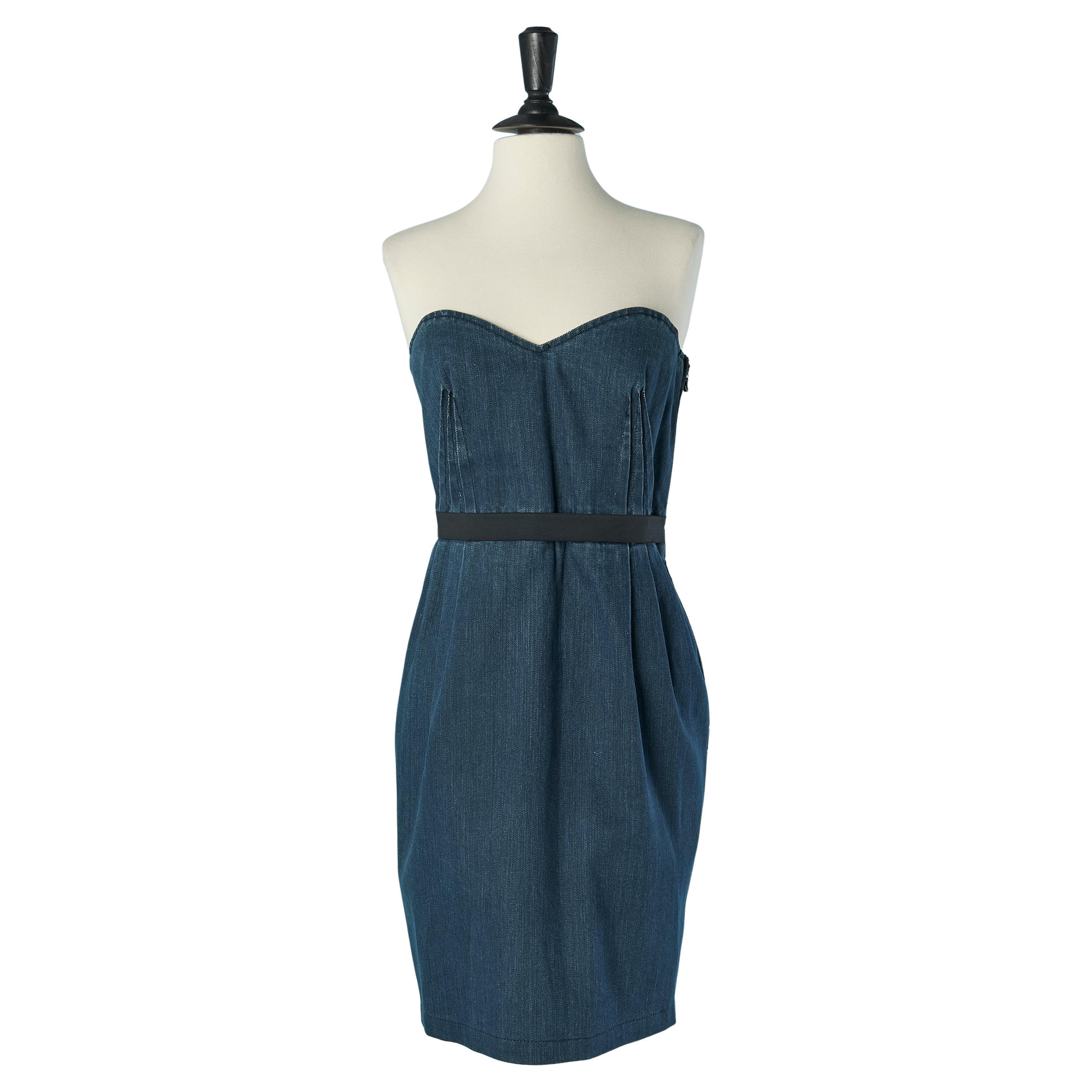 Blue denim bustier dress LANVIN & ACNÉ SS2009 For Sale