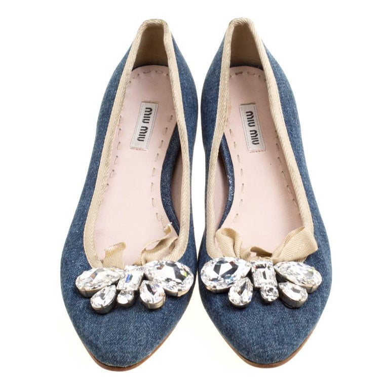 miu miu flats with crystal