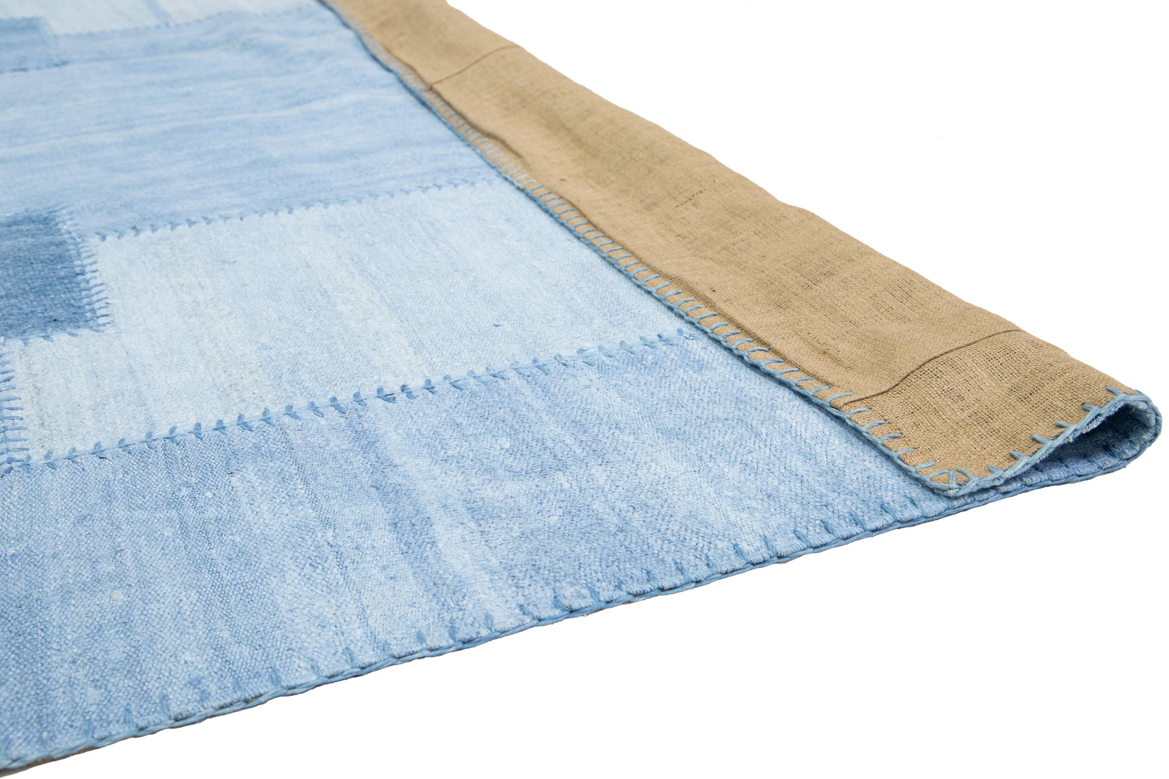 Kilim Blue Denim Designed kilim Flatweave Wool rug For Sale