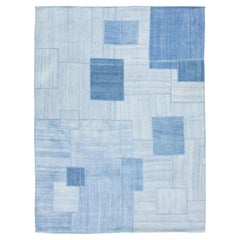 Blue Denim Designed kilim Flatweave Wool rug