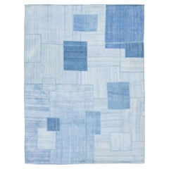 Blue Denim Designed kilim Flatweave Wool rug  