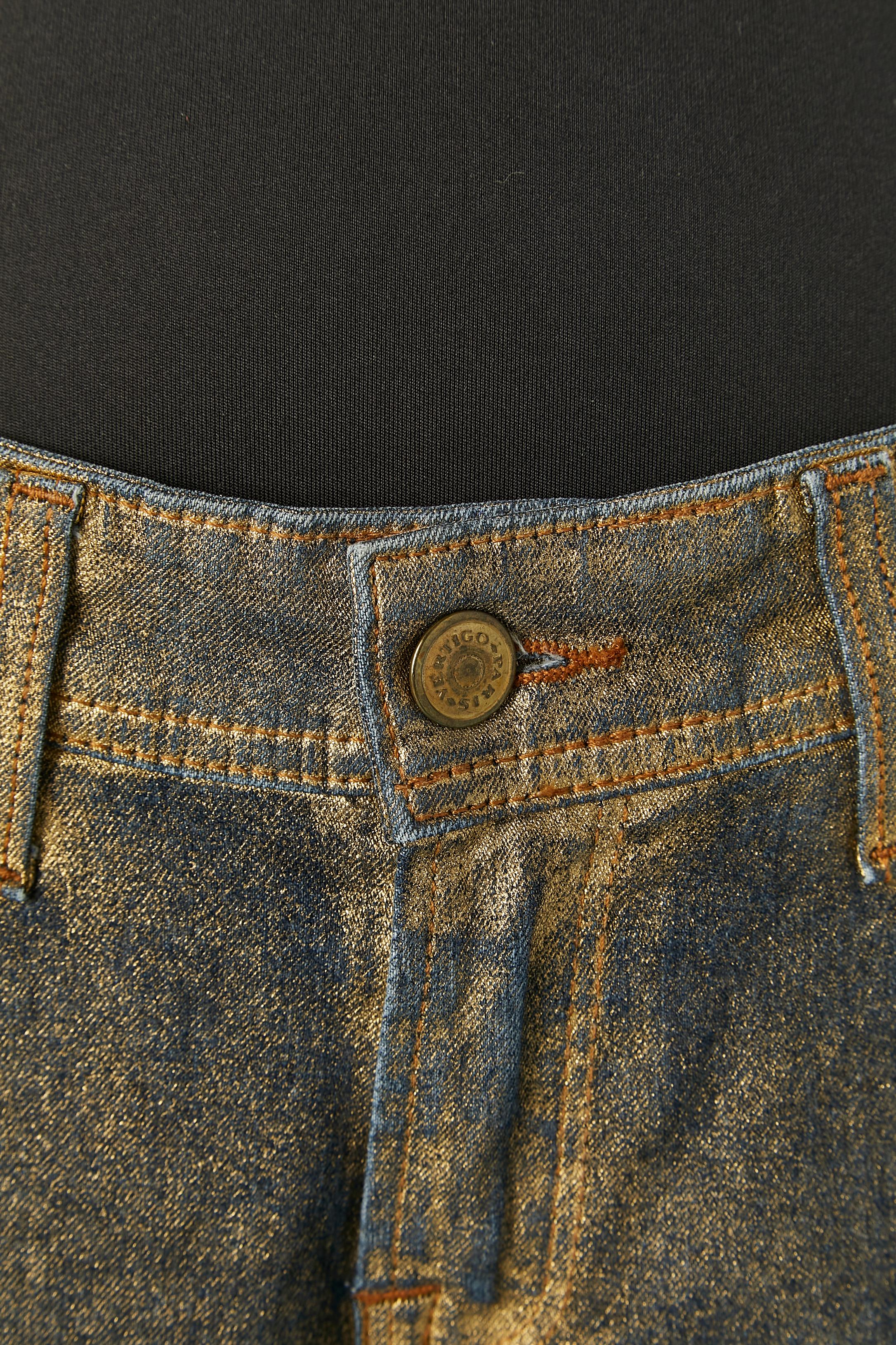 Black Blue denim jean with gold application Vertigo For Sale
