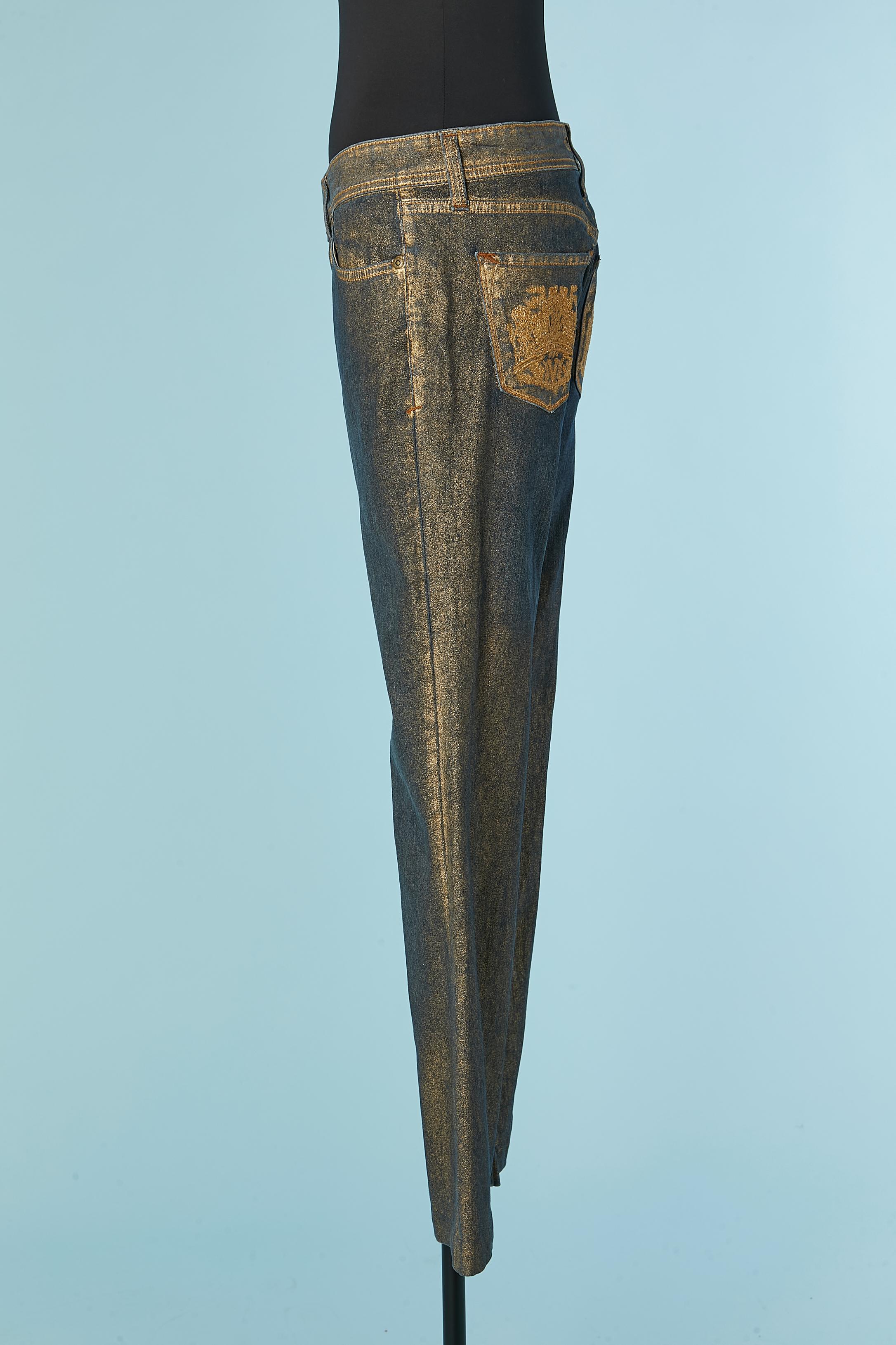 Blue denim jean with gold application Vertigo In Excellent Condition For Sale In Saint-Ouen-Sur-Seine, FR