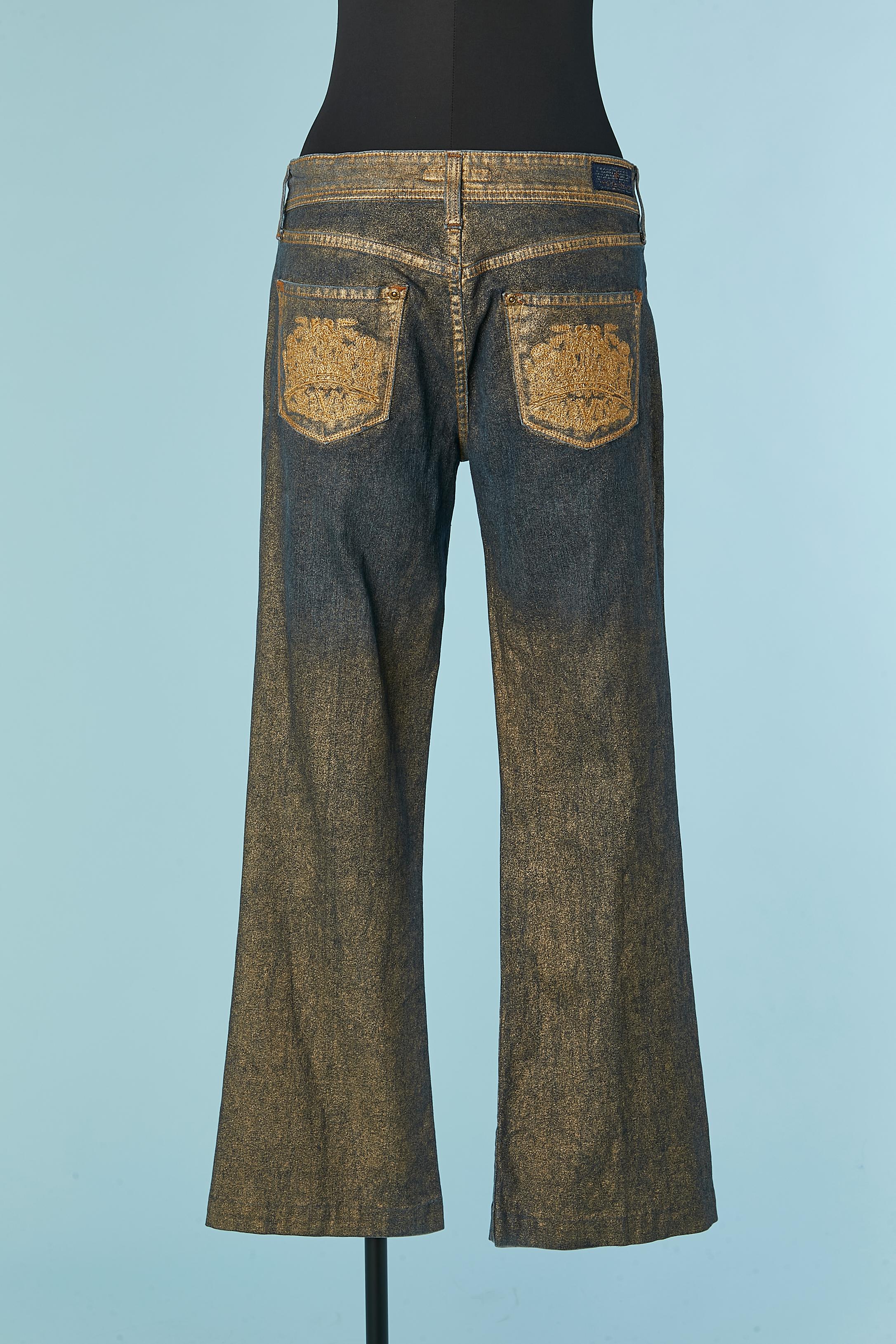 Women's or Men's Blue denim jean with gold application Vertigo For Sale
