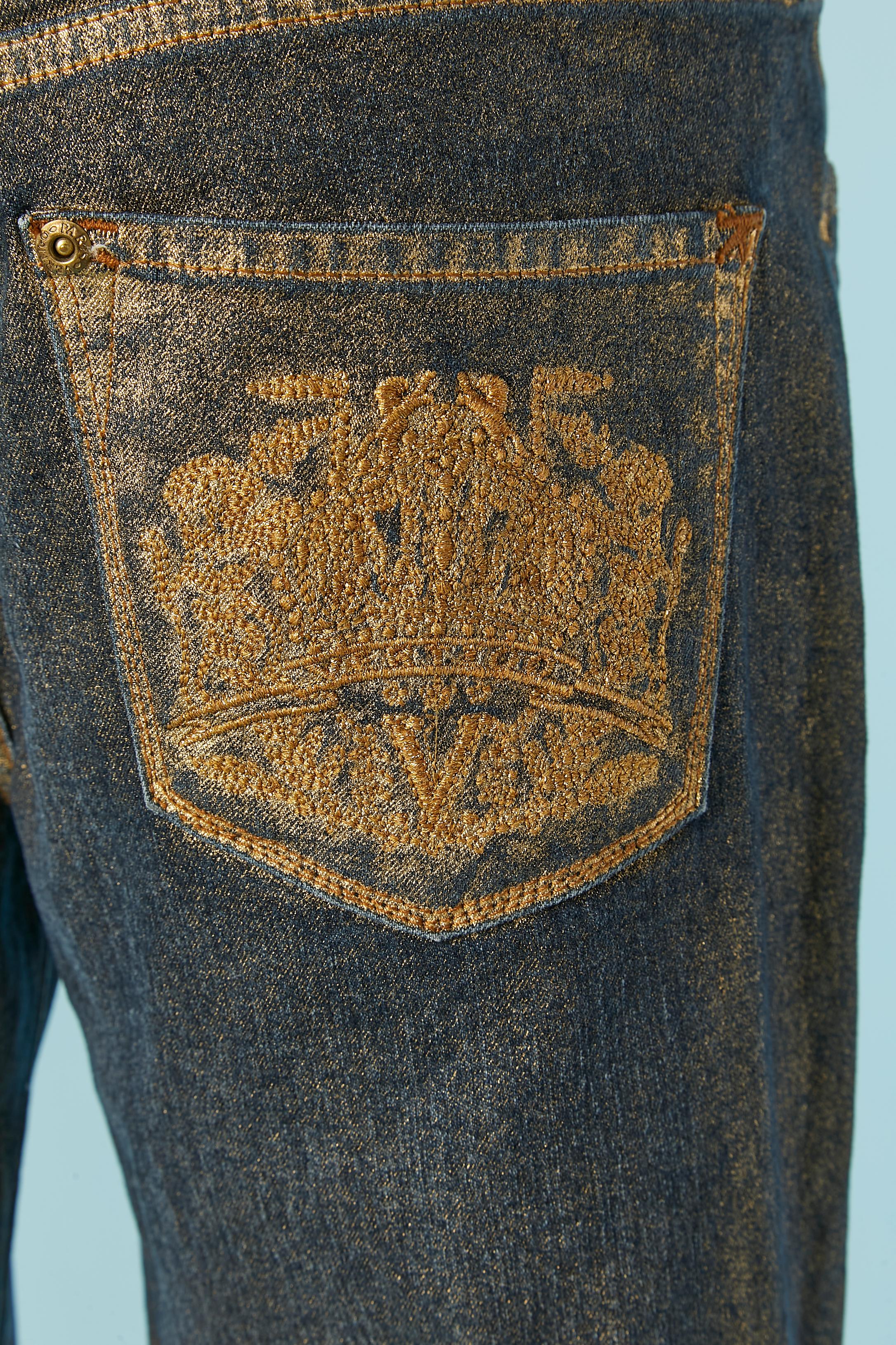 Blue denim jean with gold application Vertigo For Sale 1