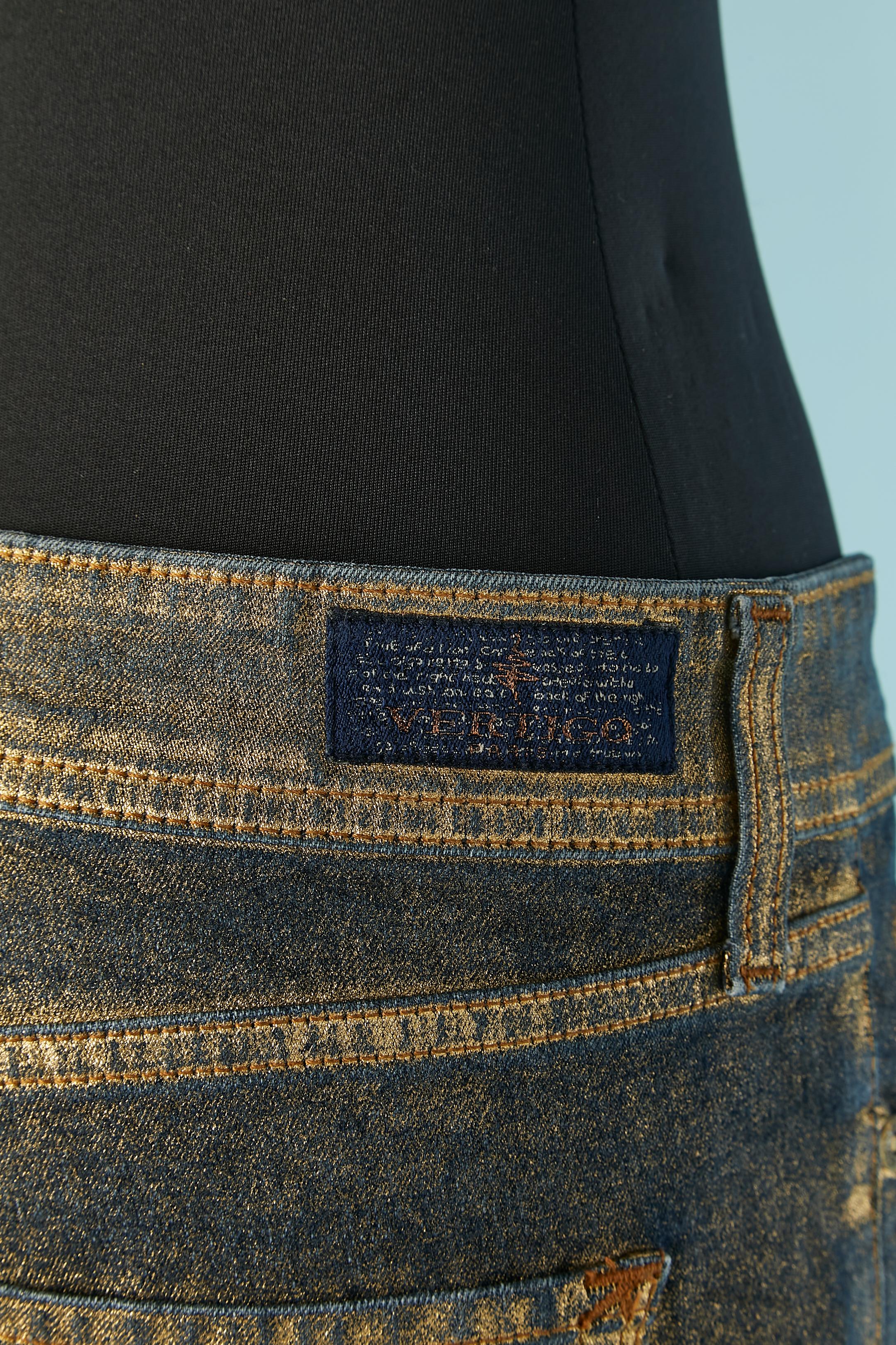 Blue denim jean with gold application Vertigo For Sale 2
