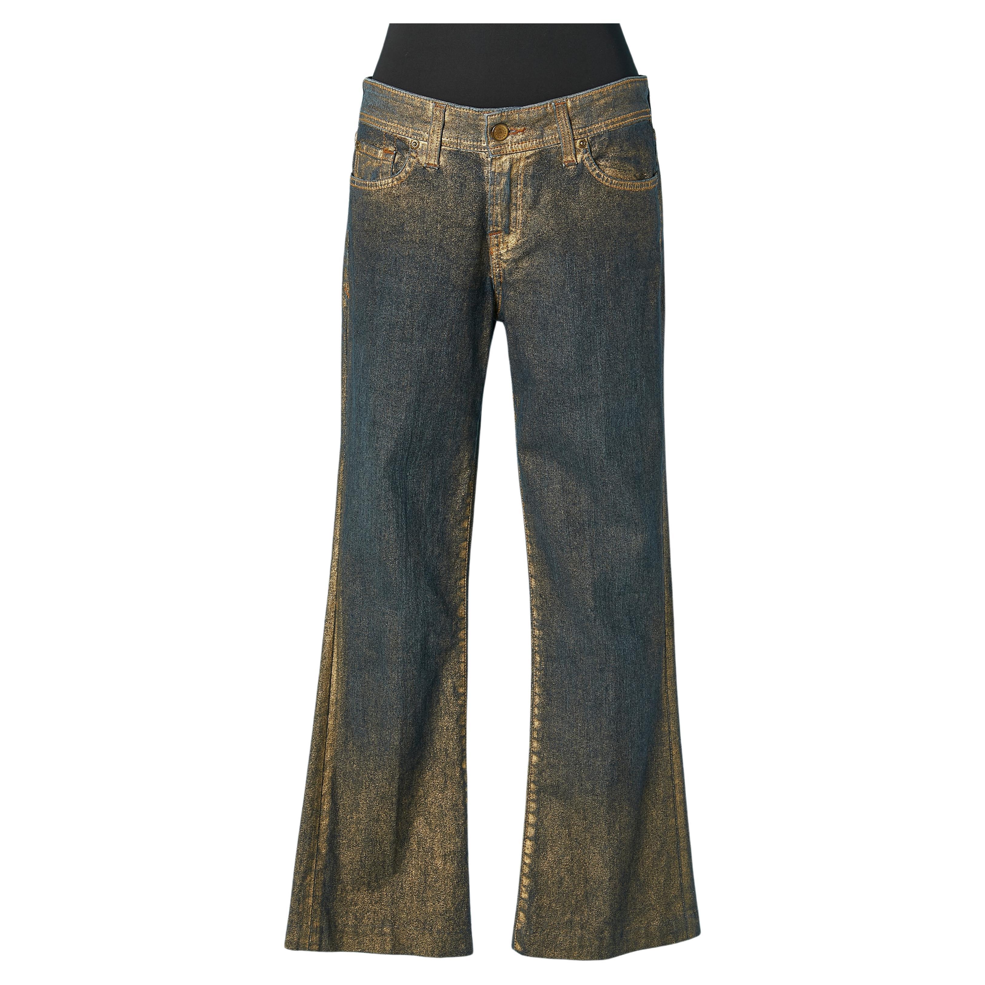 Blue denim jean with gold application Vertigo For Sale