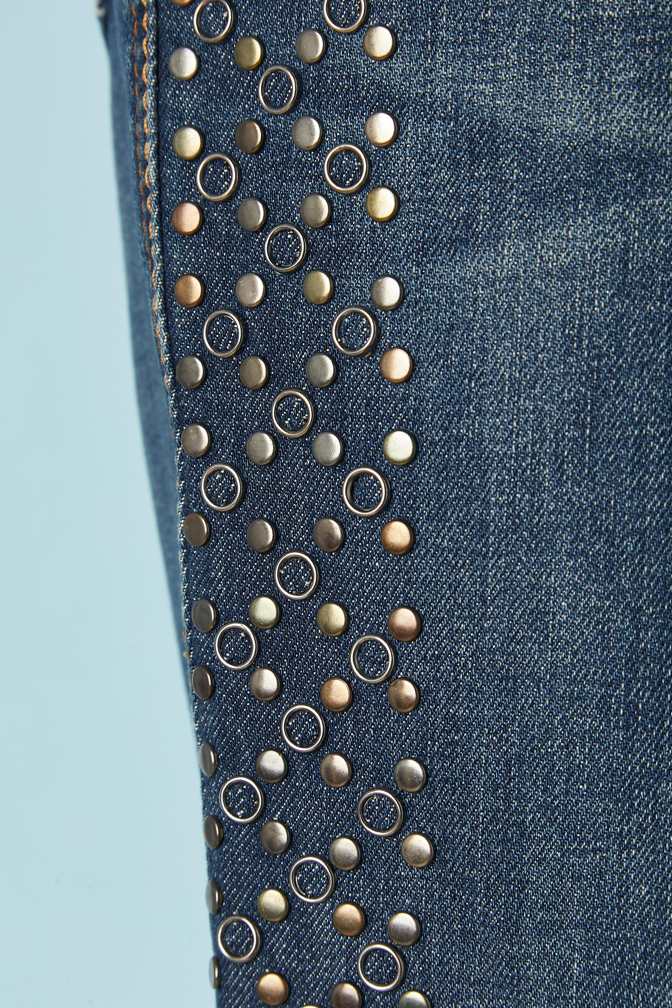 Blue denim jeans with metallic studs and eyelet on the side Roberto Cavalli Men  In Excellent Condition For Sale In Saint-Ouen-Sur-Seine, FR