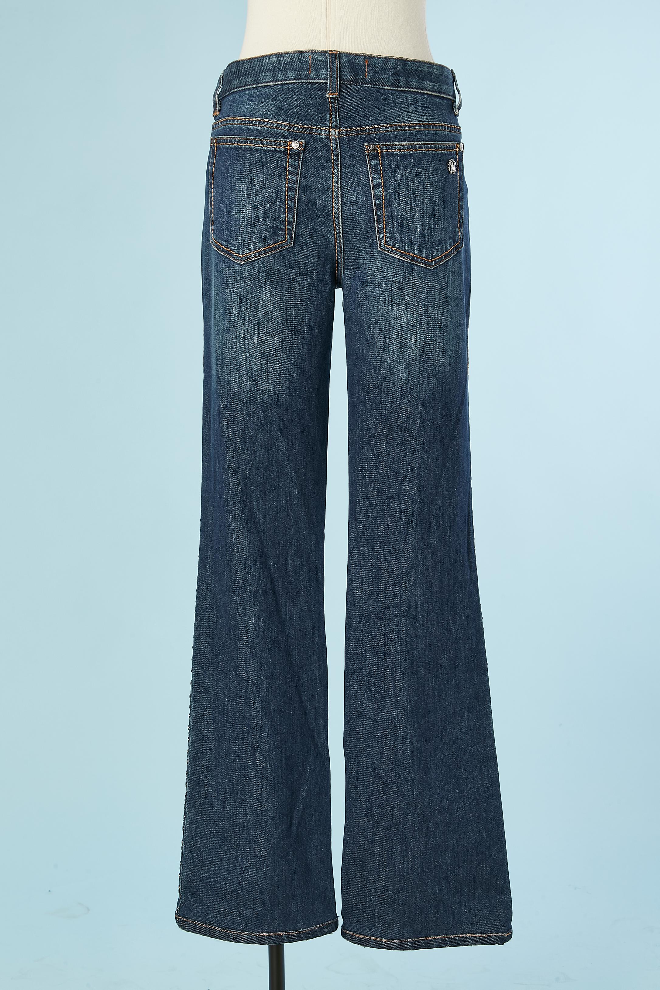 Blue denim jeans with metallic studs and eyelet on the side Roberto Cavalli Men  For Sale 1