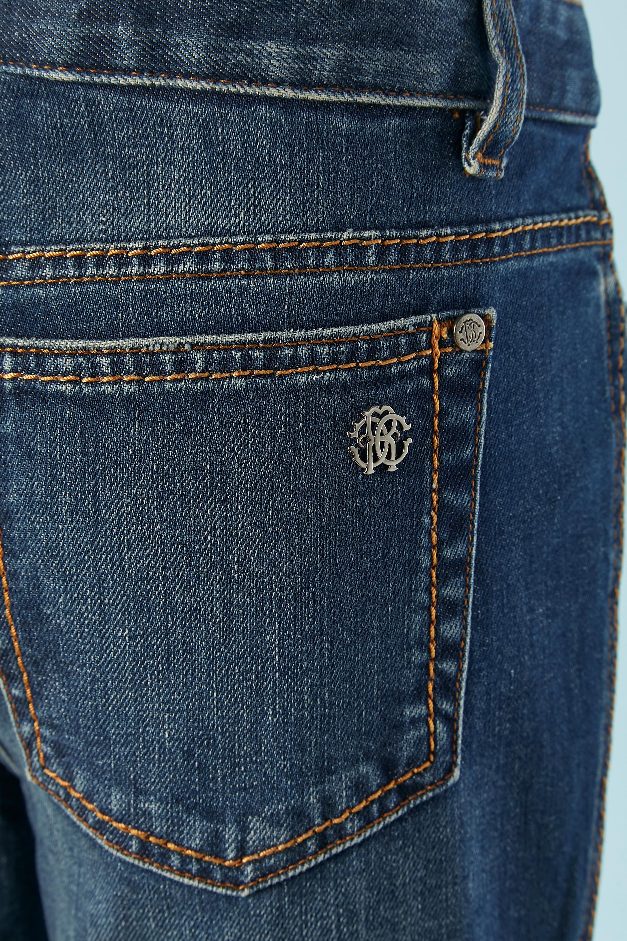 Blue denim jeans with metallic studs and eyelet on the side Roberto Cavalli Men  For Sale 2