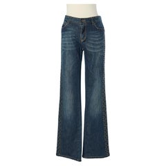 Used Blue denim jeans with metallic studs and eyelet on the side Roberto Cavalli Men 