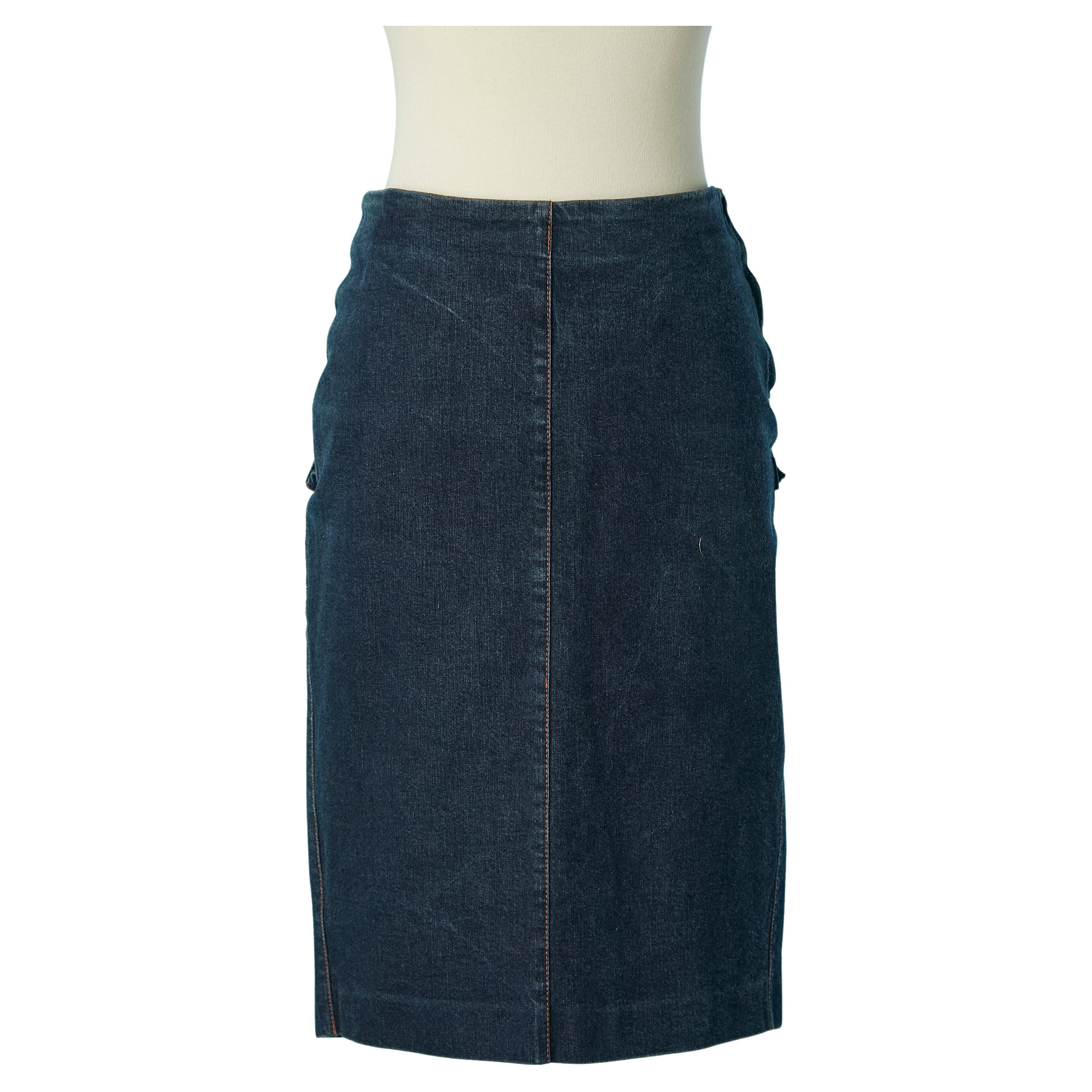 Blue denim skirt with cutwork on the back JPG Jean's  For Sale