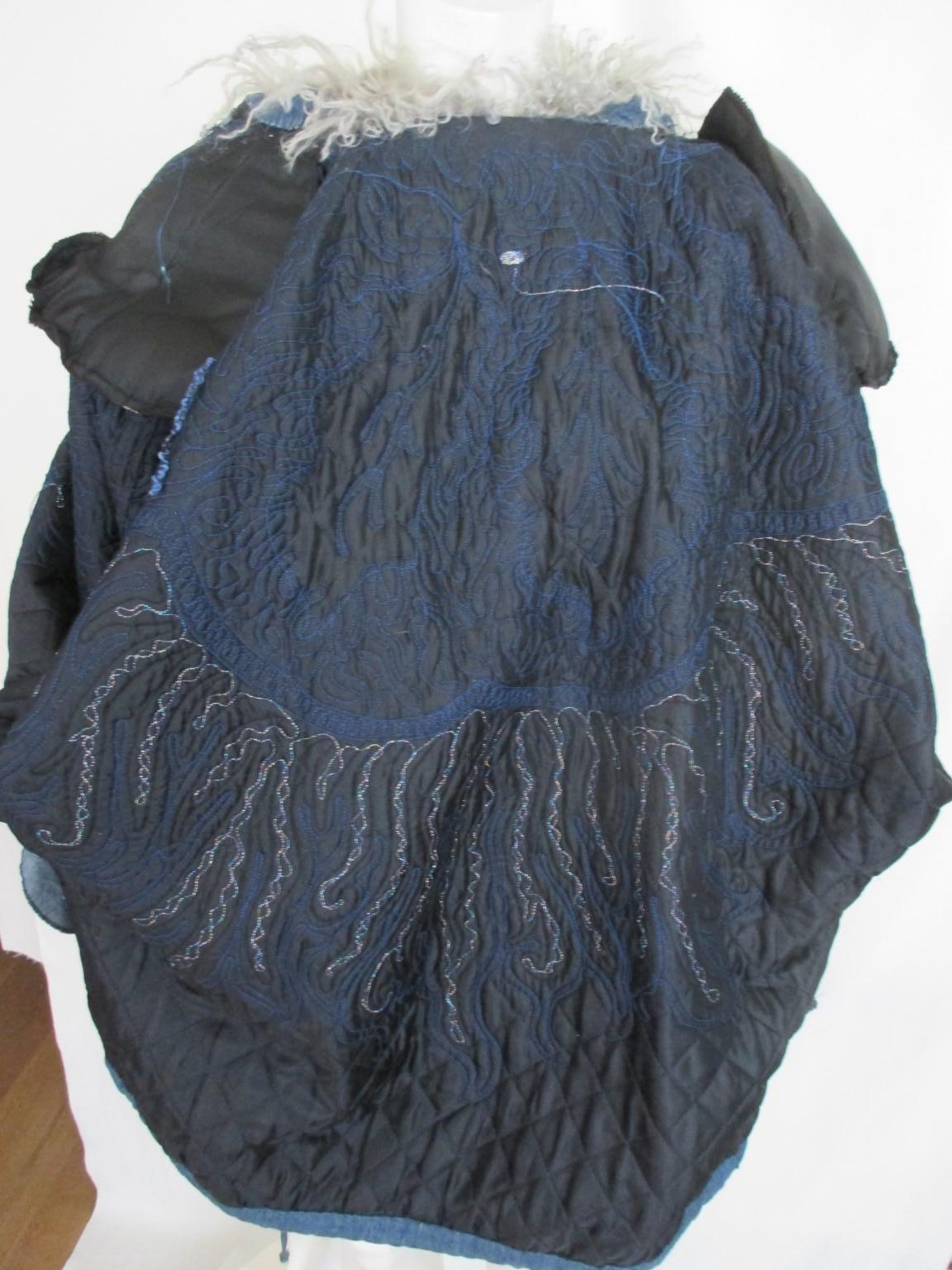 Women's or Men's Blue Denim Vintage Jacket with Tibetan Lamb Fur For Sale