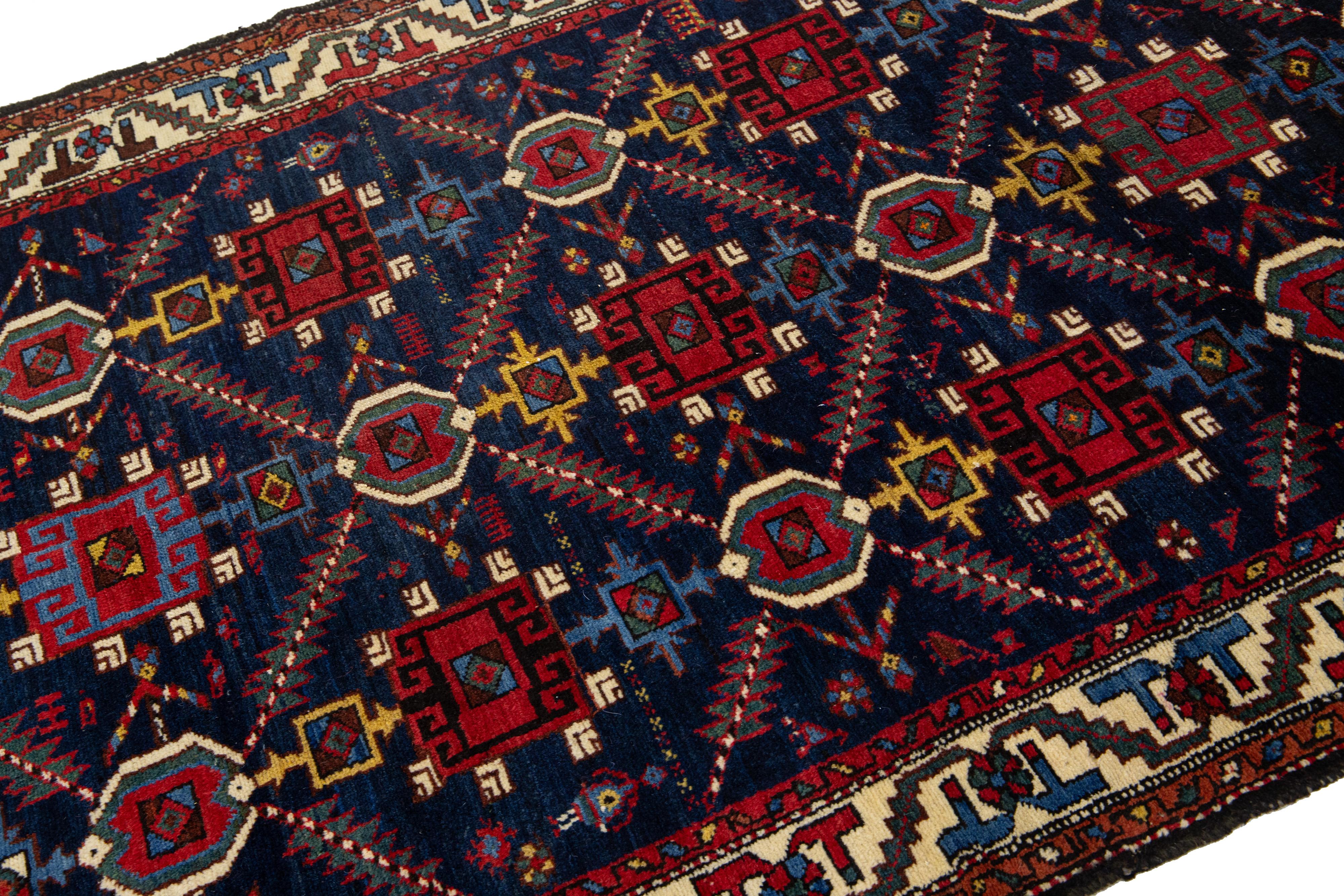 Islamic Blue Designed Persian Bakhtiari Wool Rug Handmade with Allover Motif For Sale