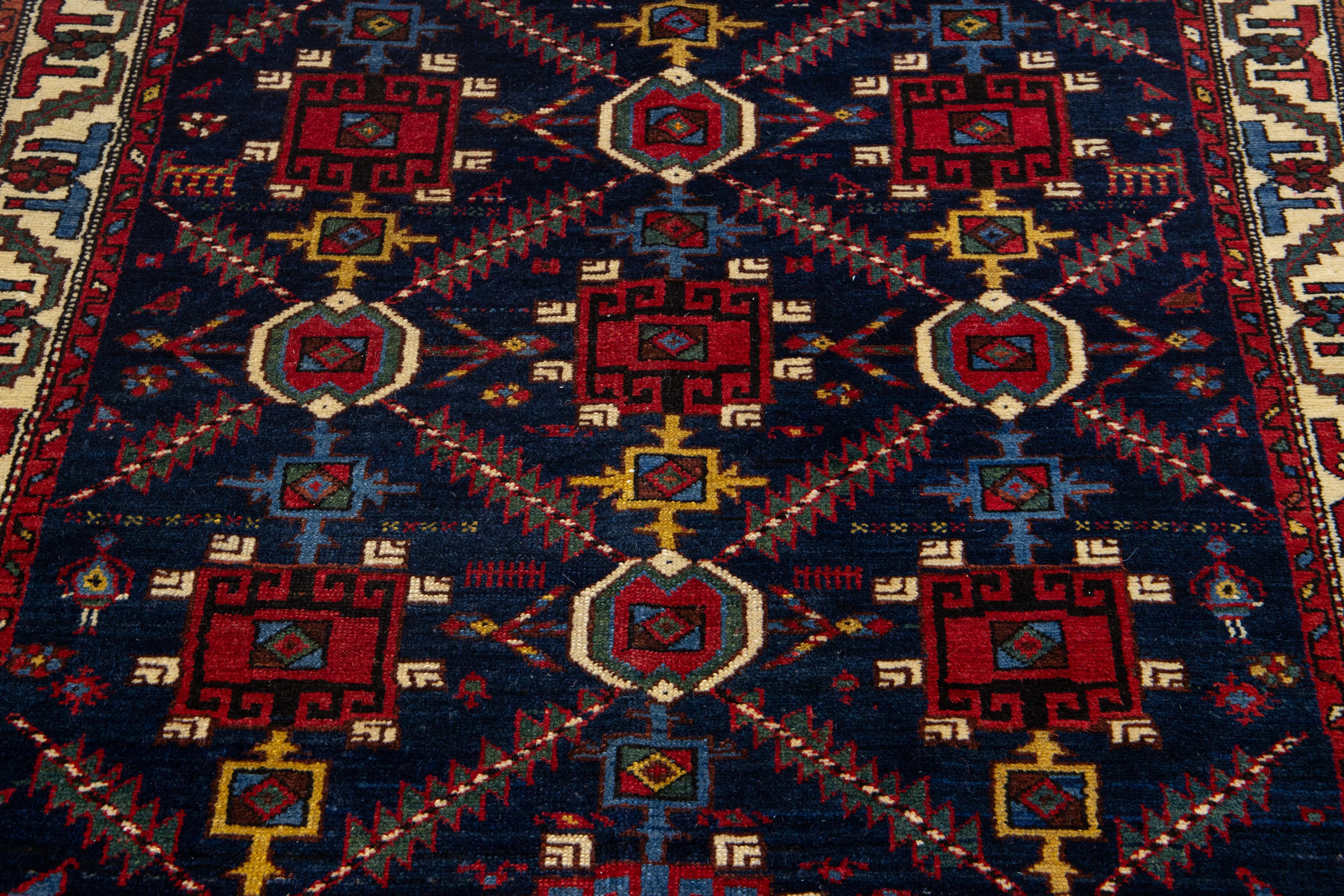 20th Century Blue Designed Persian Bakhtiari Wool Rug Handmade with Allover Motif For Sale