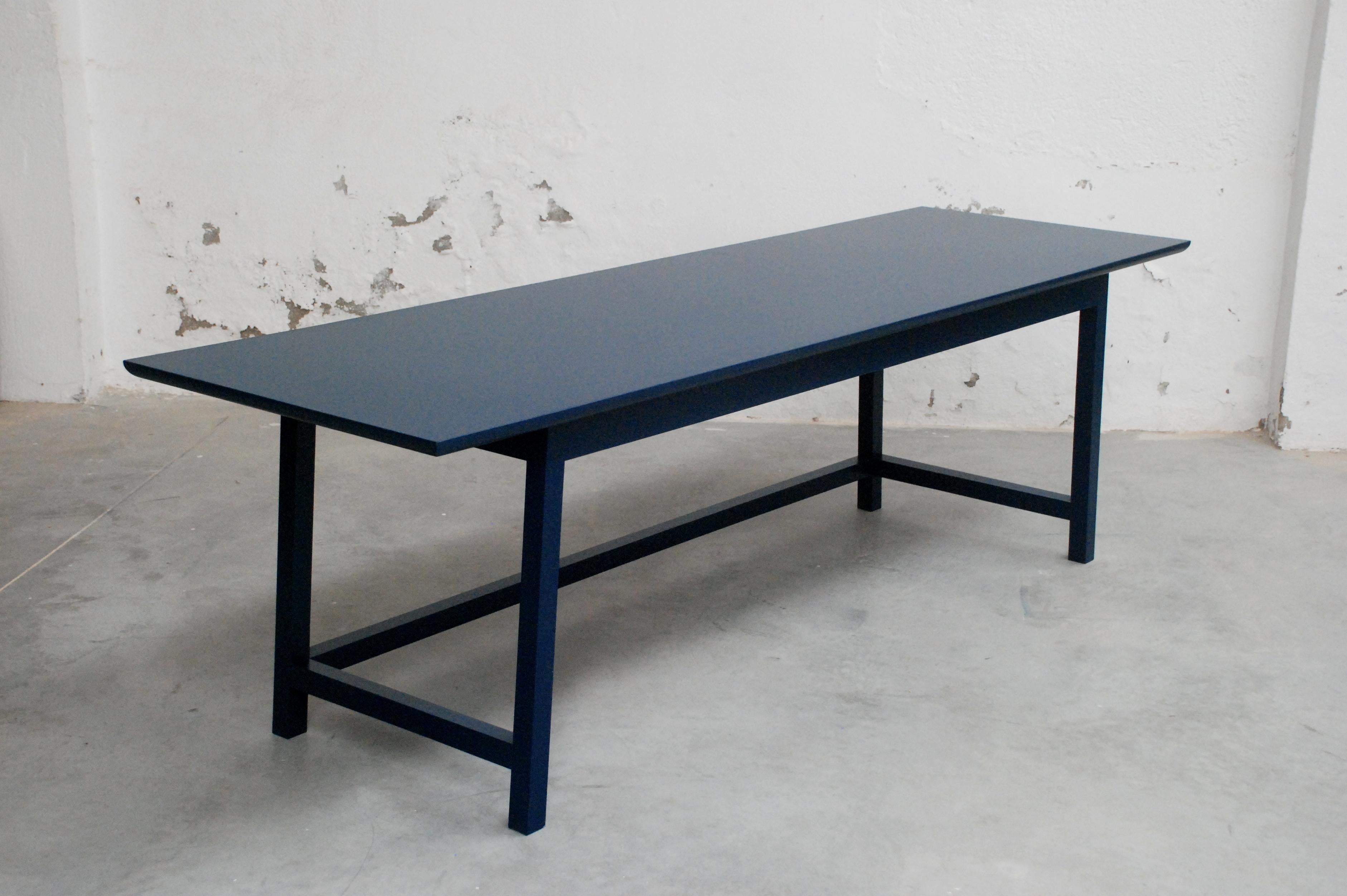 Blue Desk or dining  table handcrafted from solid wood In New Condition For Sale In Carnota, A Coruña, Galicia