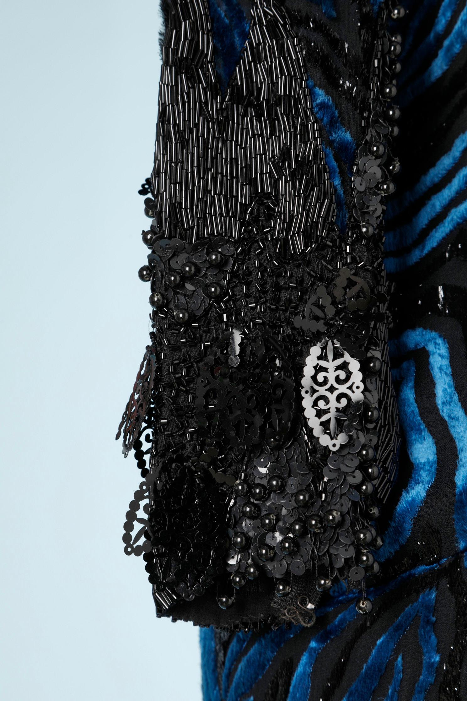 Black Blue devored velvet beaded  evening dress Nina Ricci  For Sale