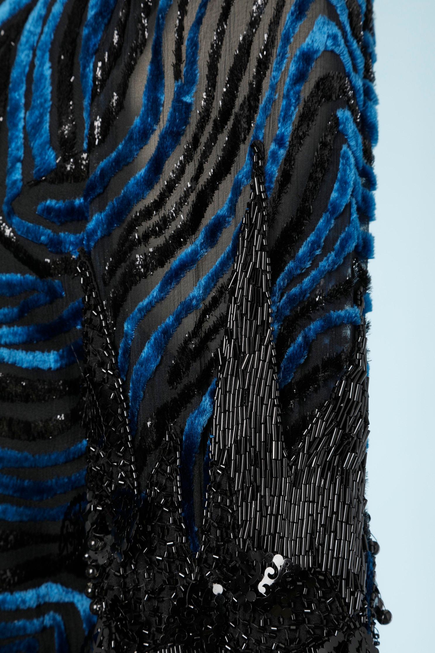 Women's Blue devored velvet beaded  evening dress Nina Ricci  For Sale