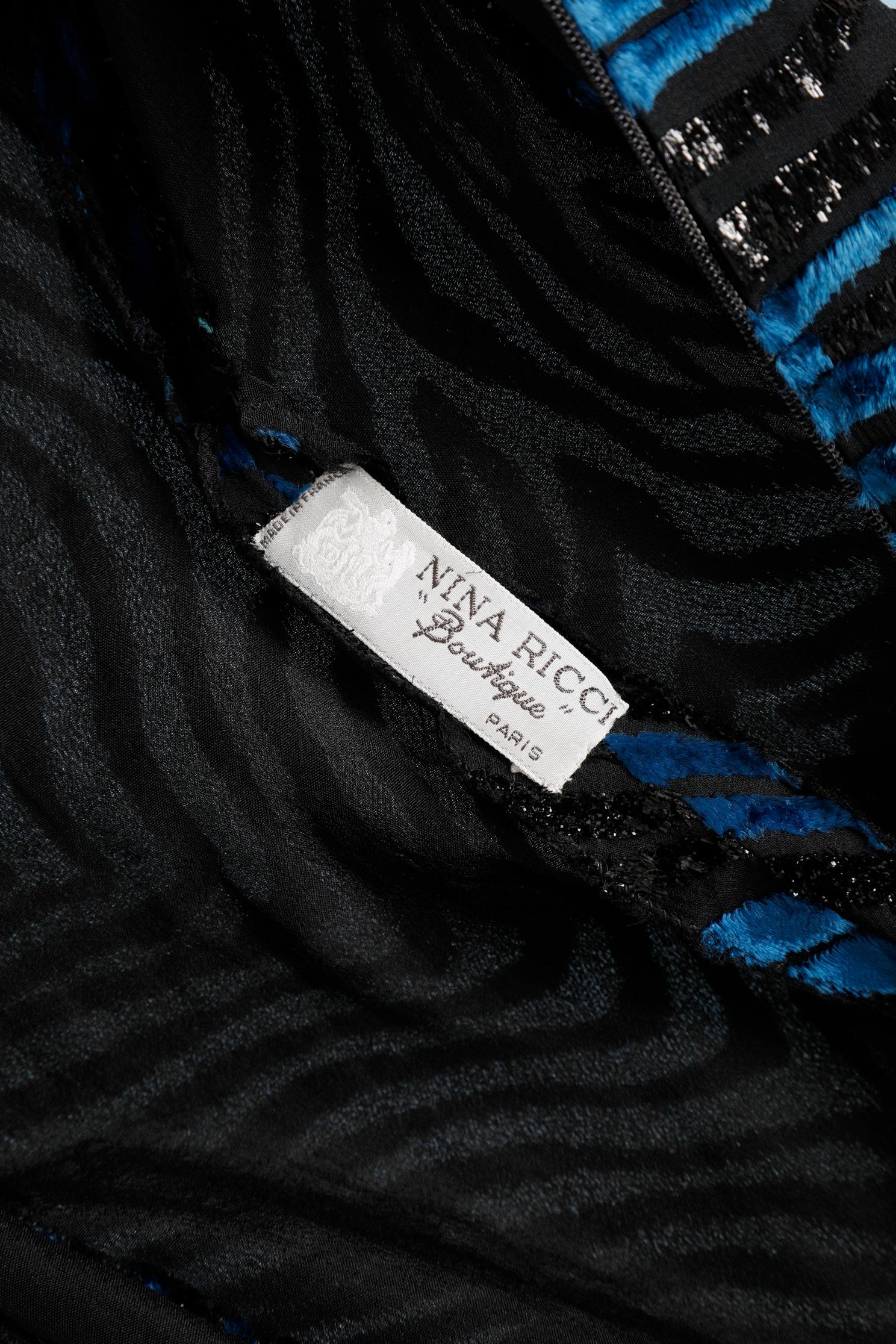 Blue devored velvet beaded  evening dress Nina Ricci For Sale 3