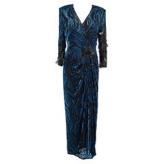 Used Blue devored velvet beaded  evening dress Nina Ricci 