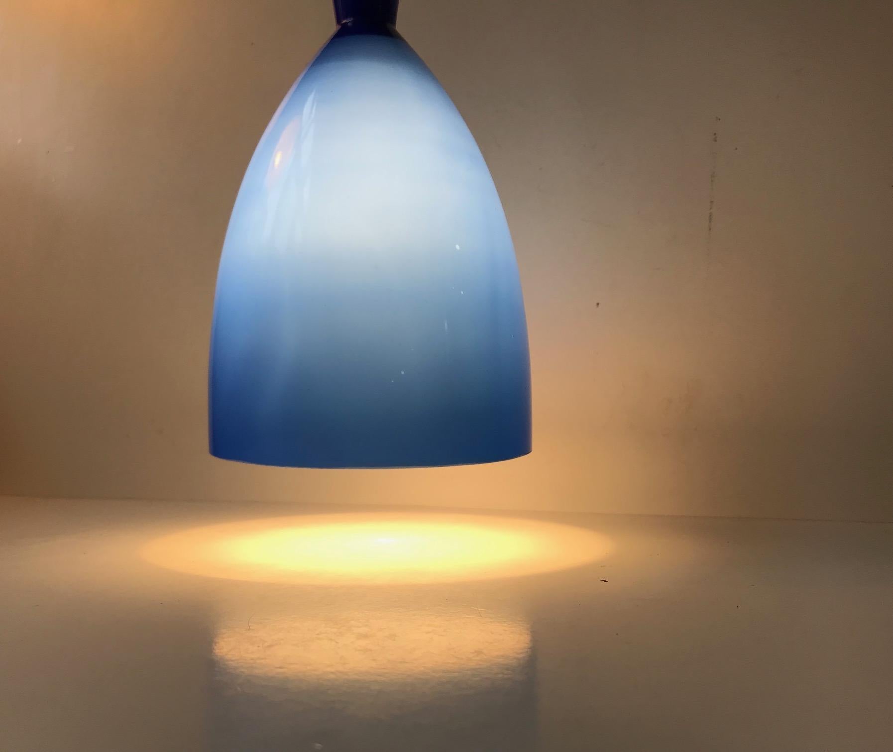 Scandinavian Modern Blue Diablo Pendant Lamp in Cased Glass, Scandinavia, 1950s For Sale