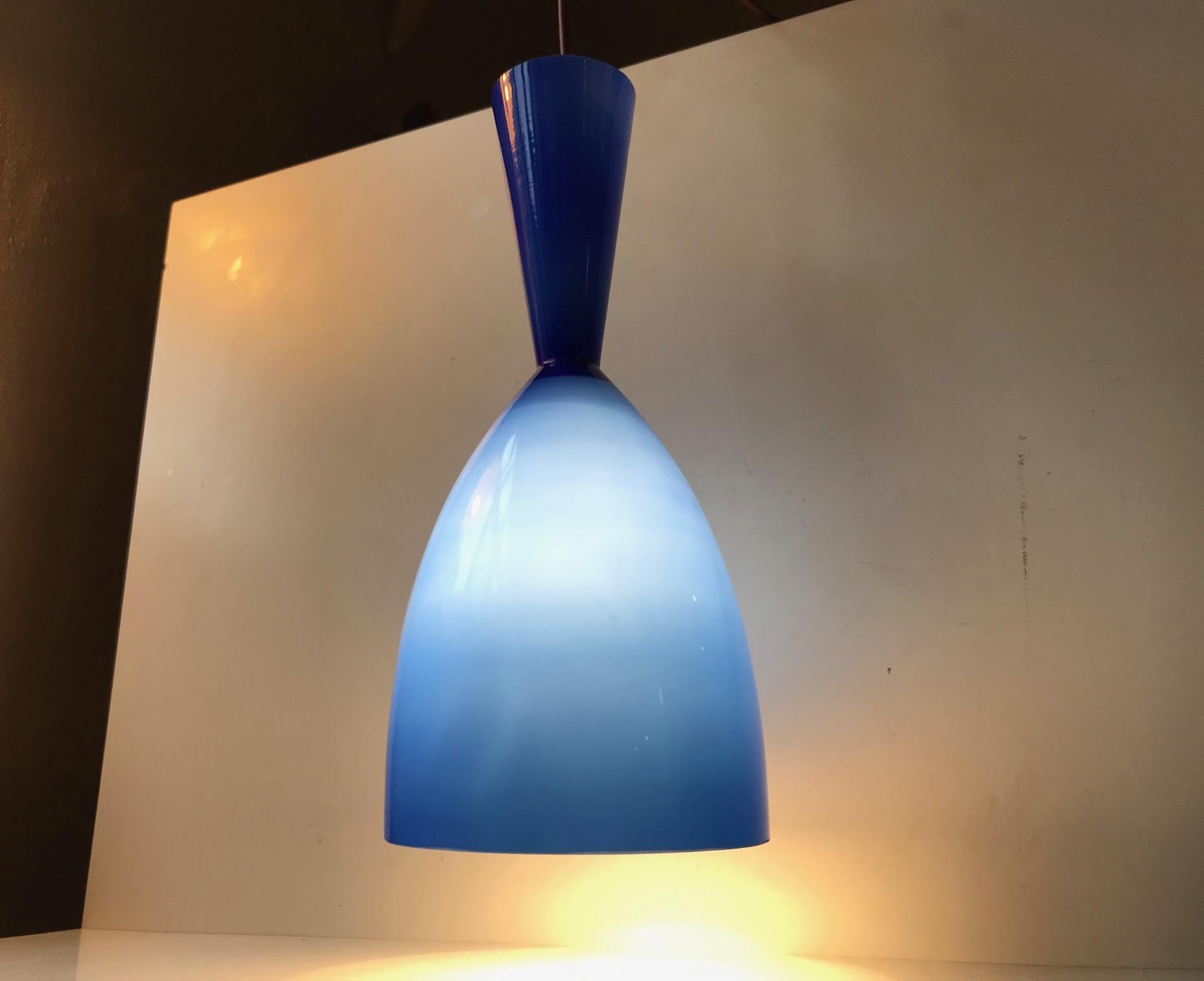 Scandinavian Blue Diablo Pendant Lamp in Cased Glass, Scandinavia, 1950s For Sale