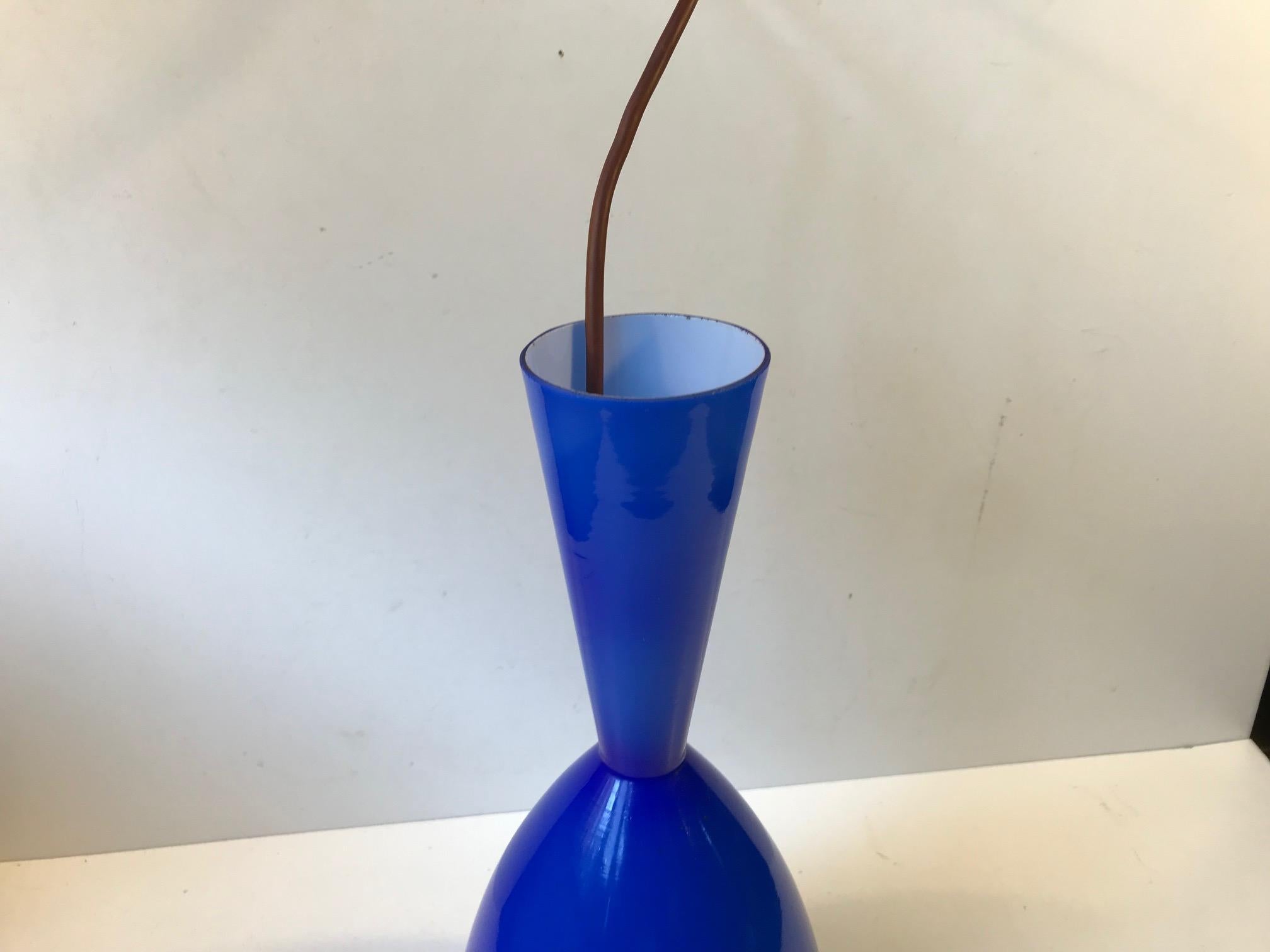 Blue Diablo Pendant Lamp in Cased Glass, Scandinavia, 1950s For Sale 1