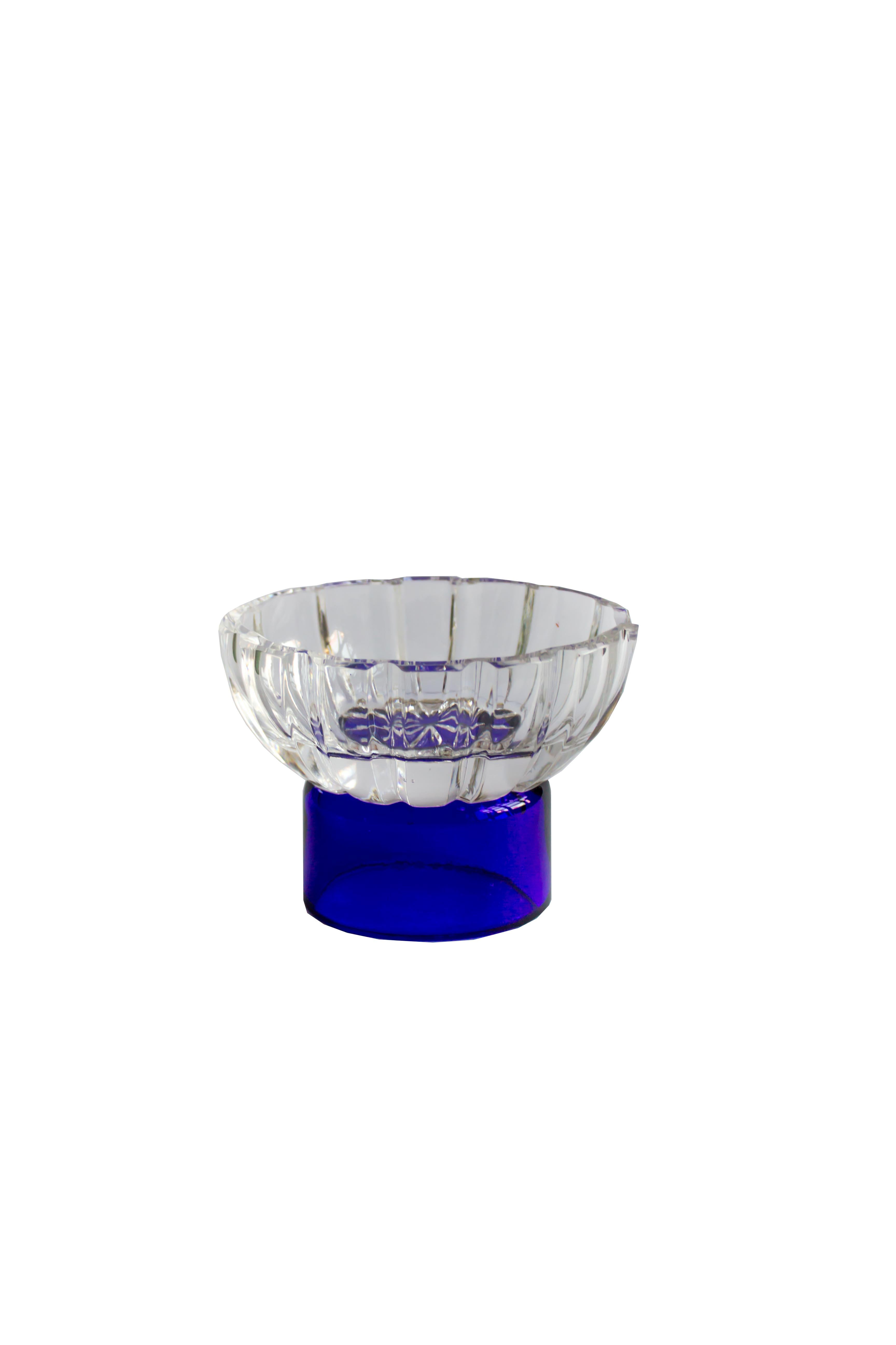 Mid-Century Modern Contemporary Blue Glass Blown Salt Cellar and spoon Handcrafted, Natalia Criado For Sale