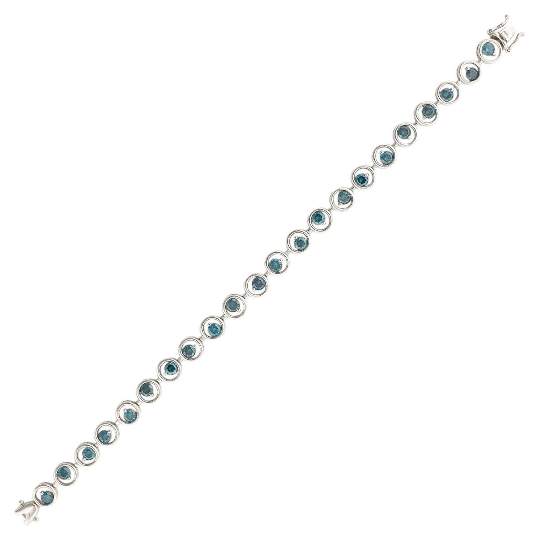 Blue Diamond Bracelet in 14 Karat White Gold