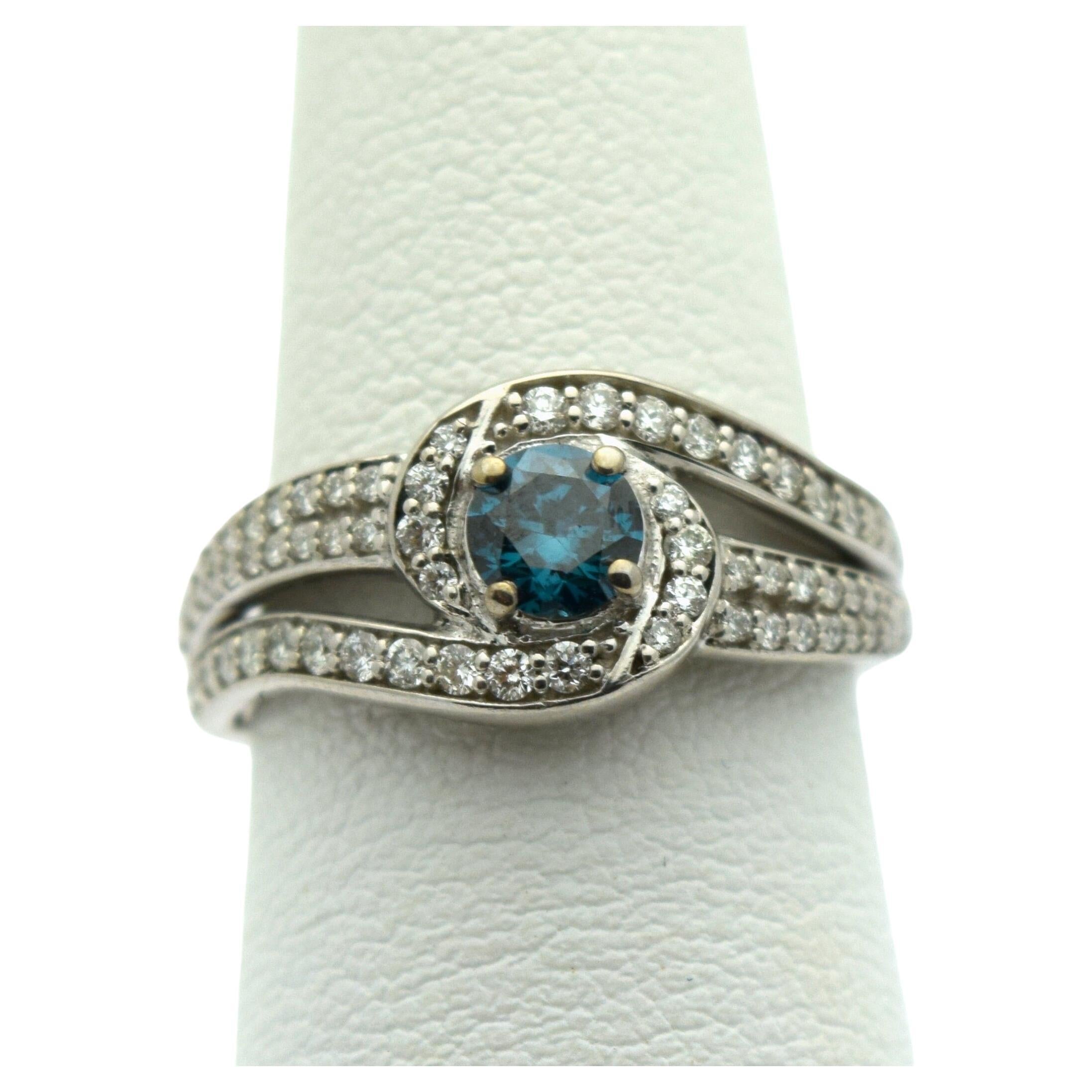 Blue diamond cocktail ring 18KT white gold blue diamond engagement ring size 6