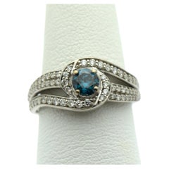 Blue diamond cocktail ring 18KT white gold blue diamond engagement ring size 6