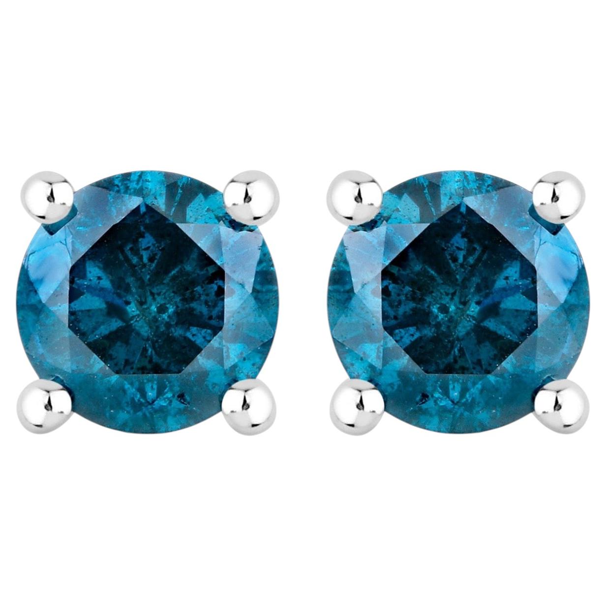 Blue Diamond Earrings 0.66 Carats 14K White Gold For Sale