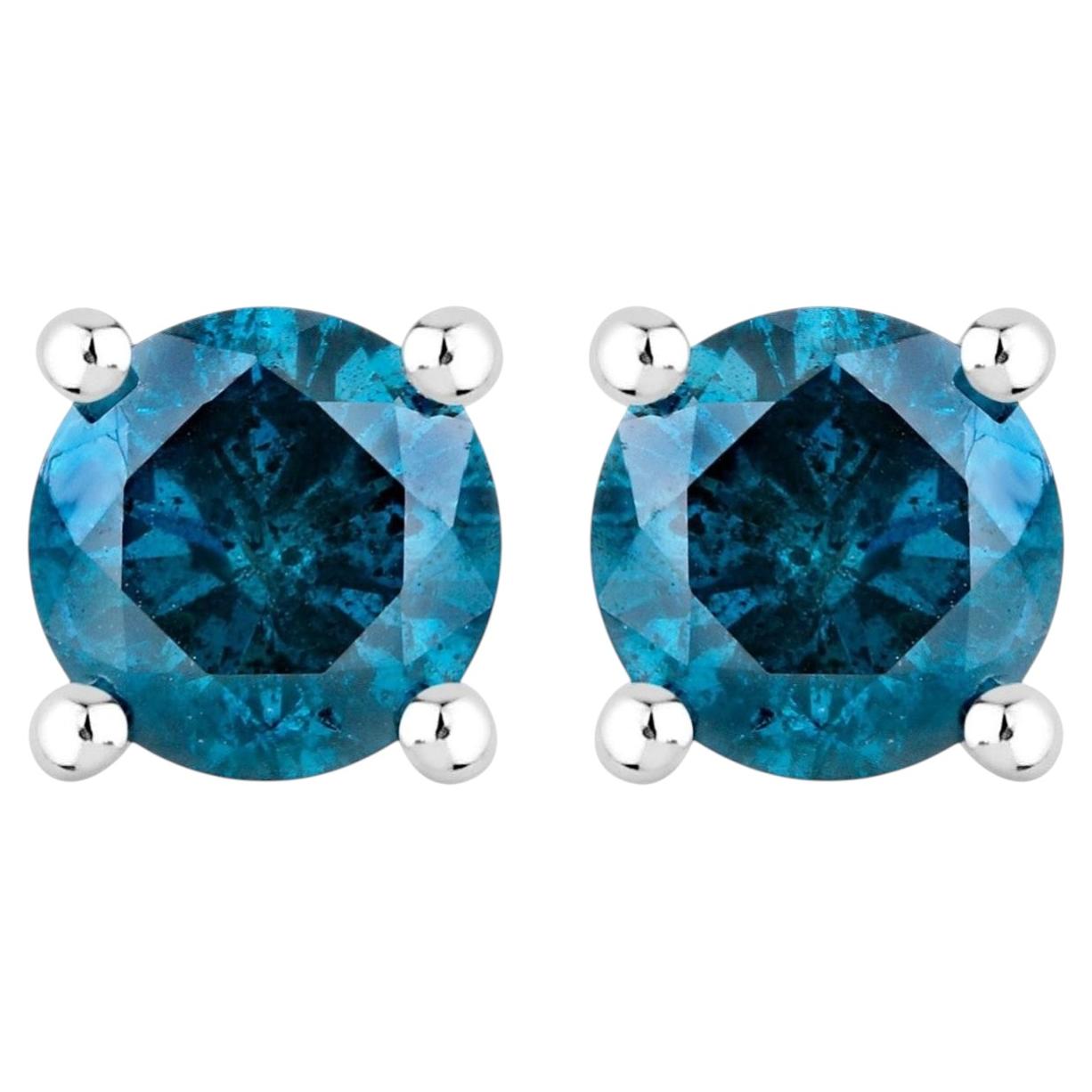 Blue Diamond Earrings 0.66 Carats 14K White Gold
