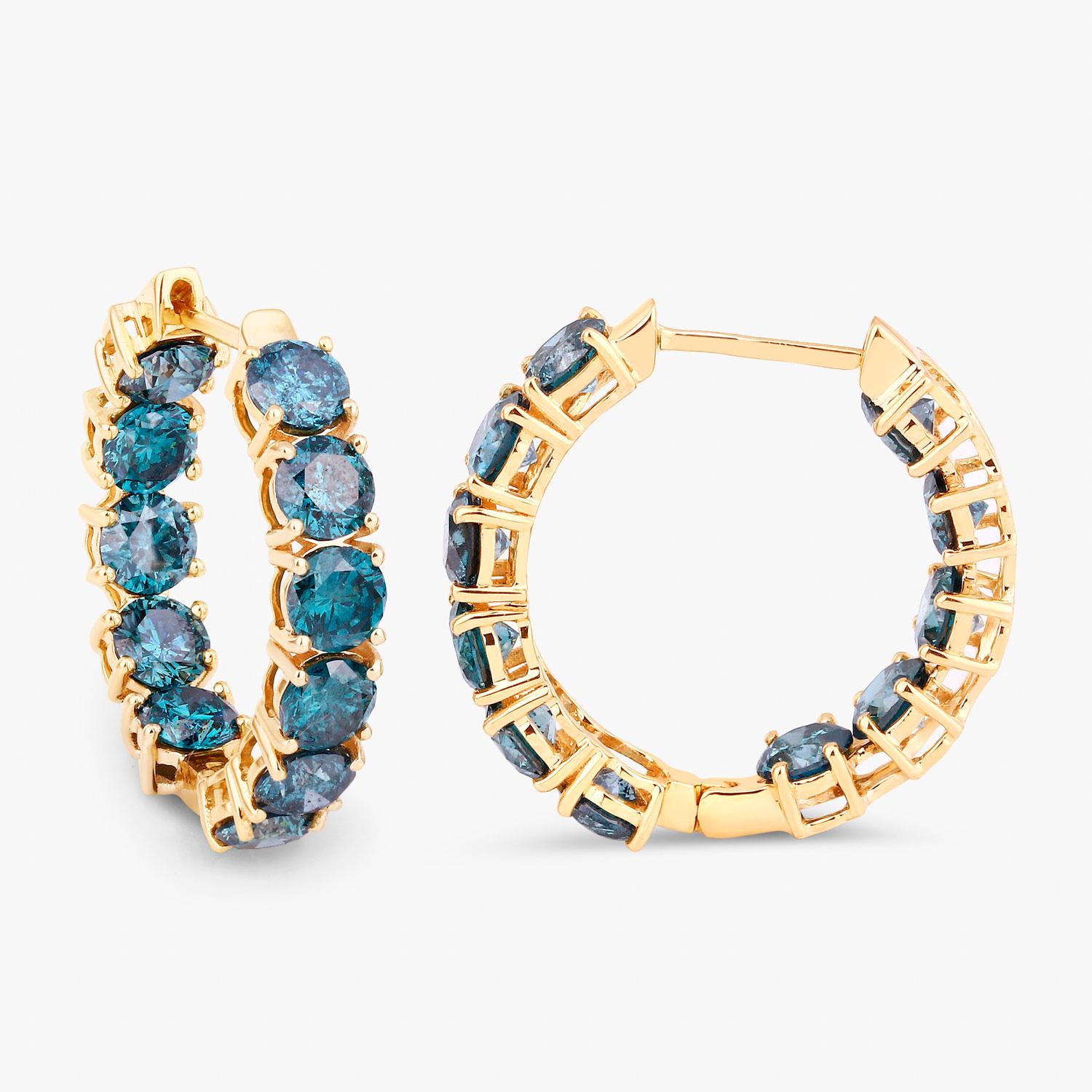 Taglio rotondo Orecchini con diamanti blu 6,88 carati in oro giallo 14K in vendita