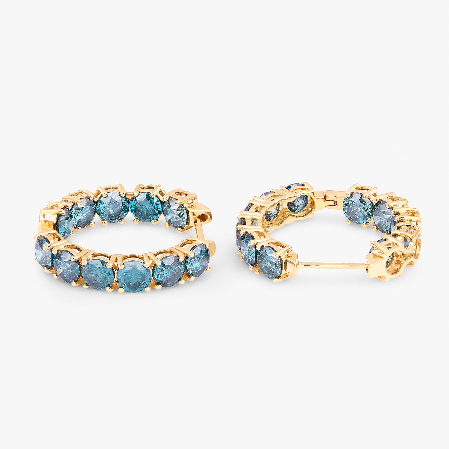 da uomo o donna Orecchini con diamanti blu 6,88 carati in oro giallo 14K in vendita