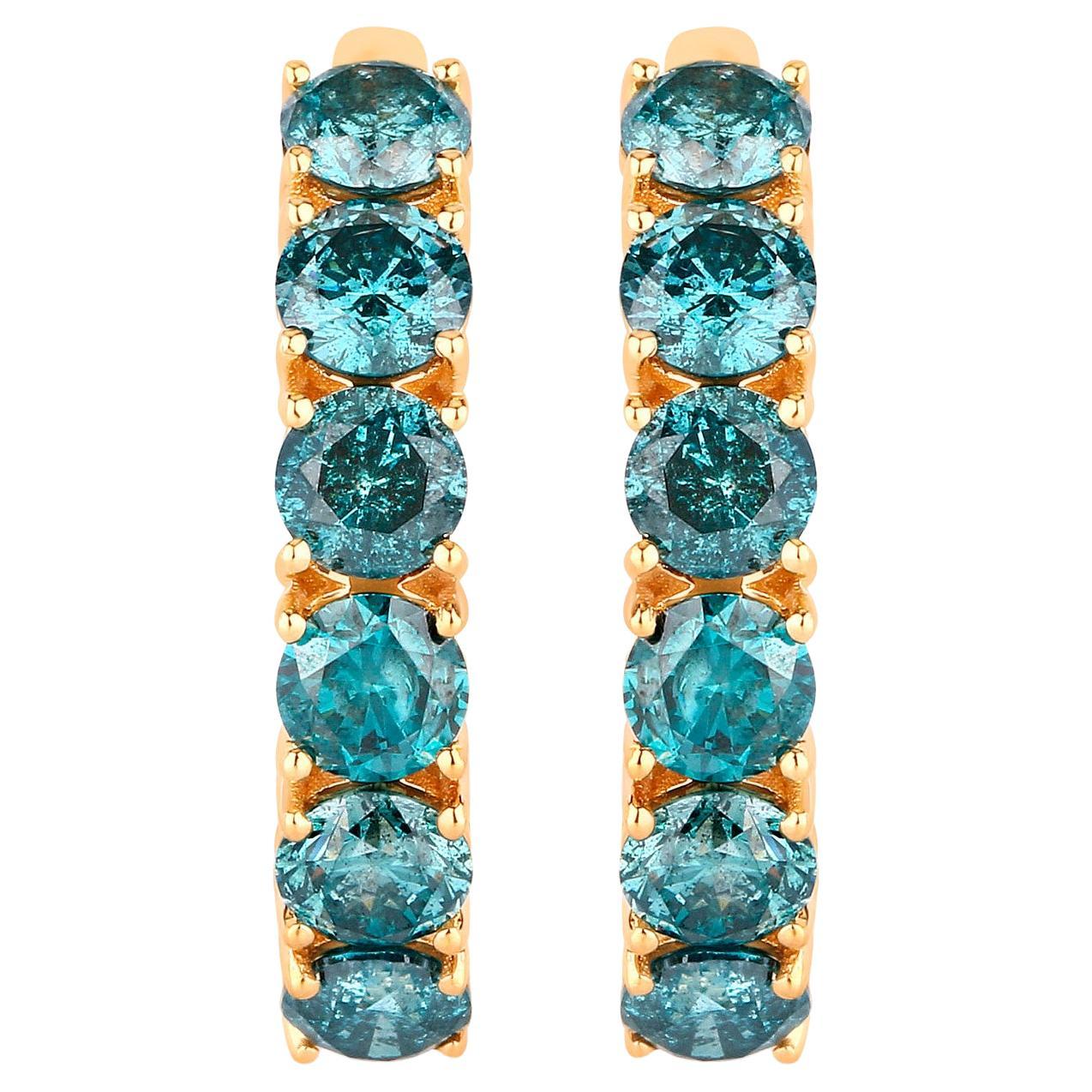 Orecchini con diamanti blu 6,88 carati in oro giallo 14K in vendita