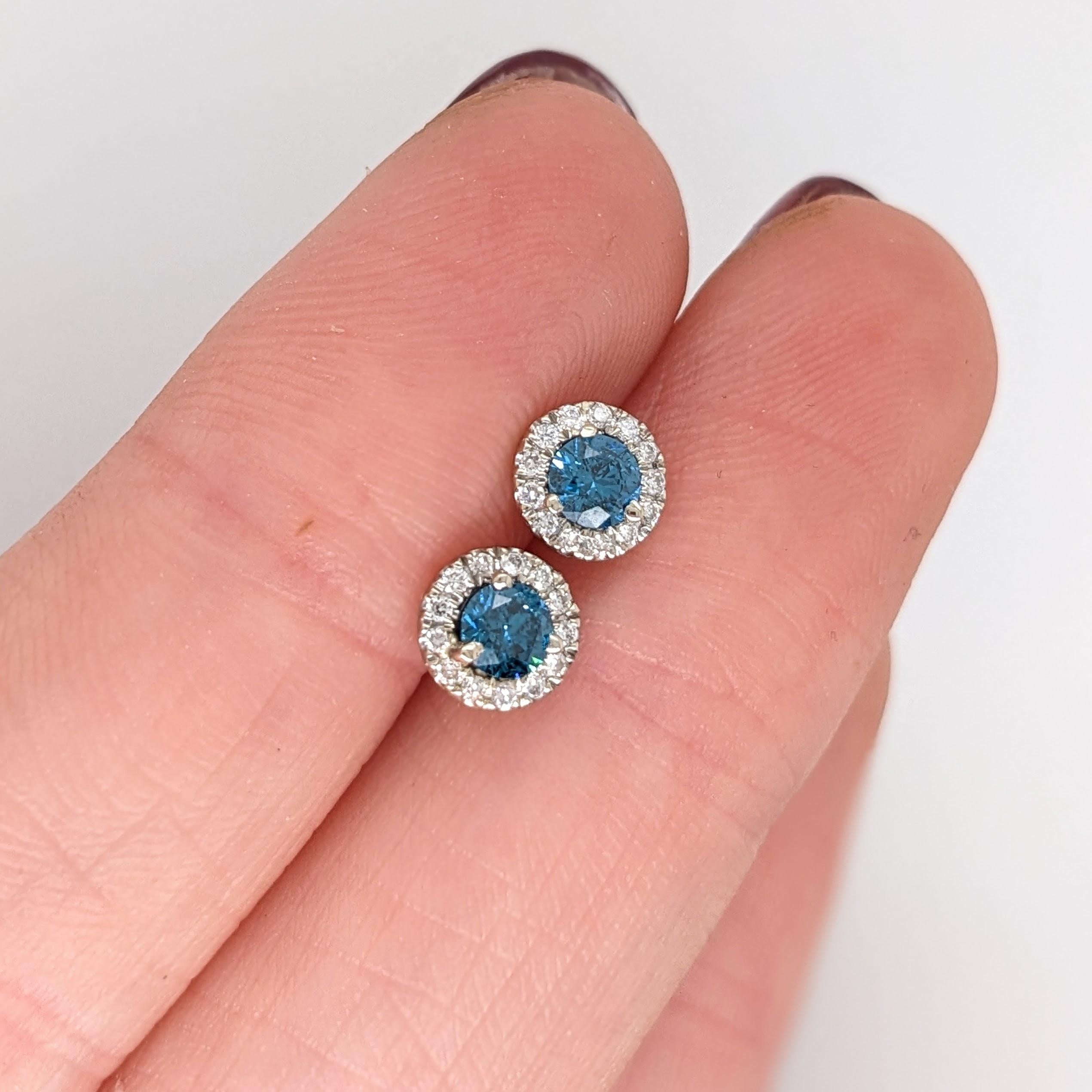 These classic design stud earrings feature two round 0.36 cttw blue diamonds with natural earth mined diamonds in all solid 14K white gold. These earrings make a beautiful april birthstone gift for your loved ones! 

Specifications

Item Type: