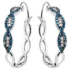 Blue Diamond Earrings With White Diamonds 0.46 Carats Sterling Silver